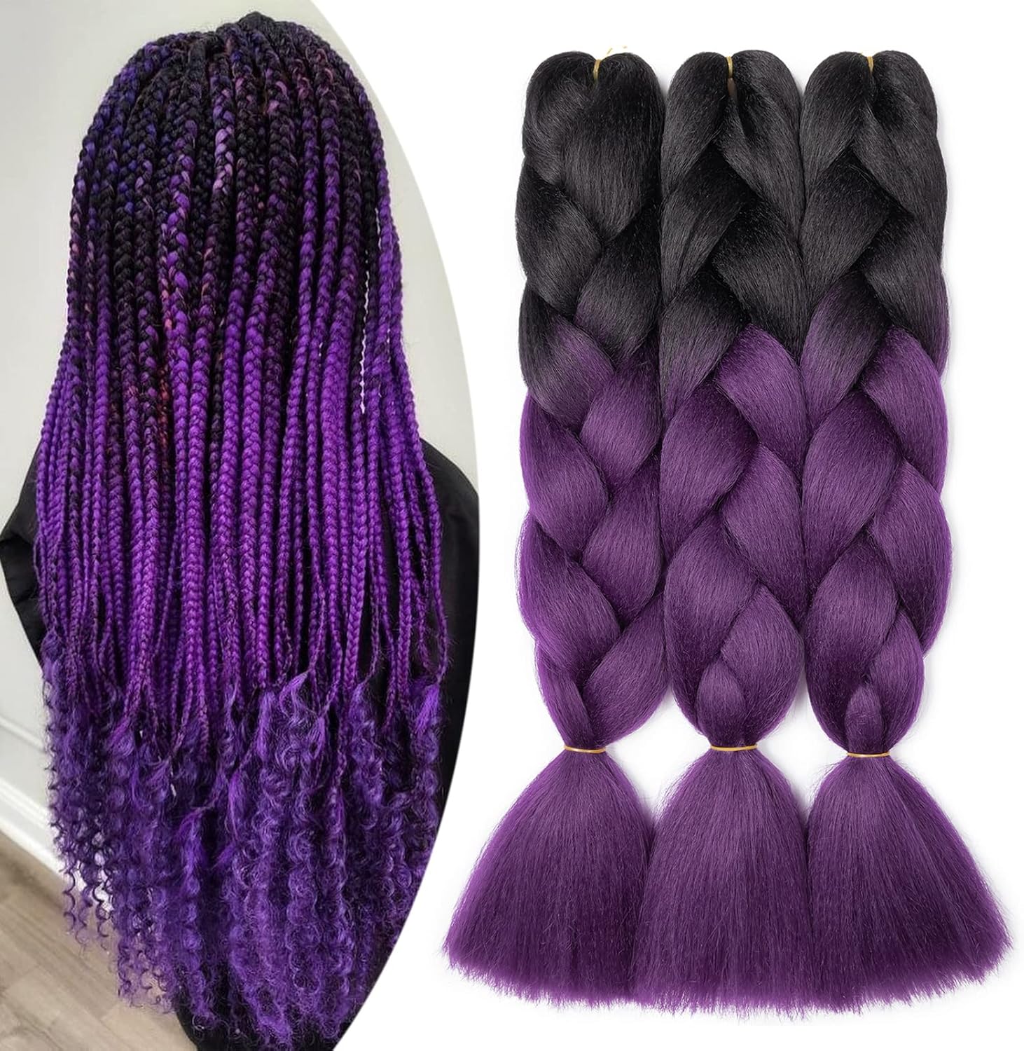 24" Meches pour Tresses Africaine Braids Meches Tresse Cheveux Rajout Cheveux Tressage 1 Paquet Crochet Braids Extension de Cheveux Afro pour Tresse Ombre Synthétiques (Rose)