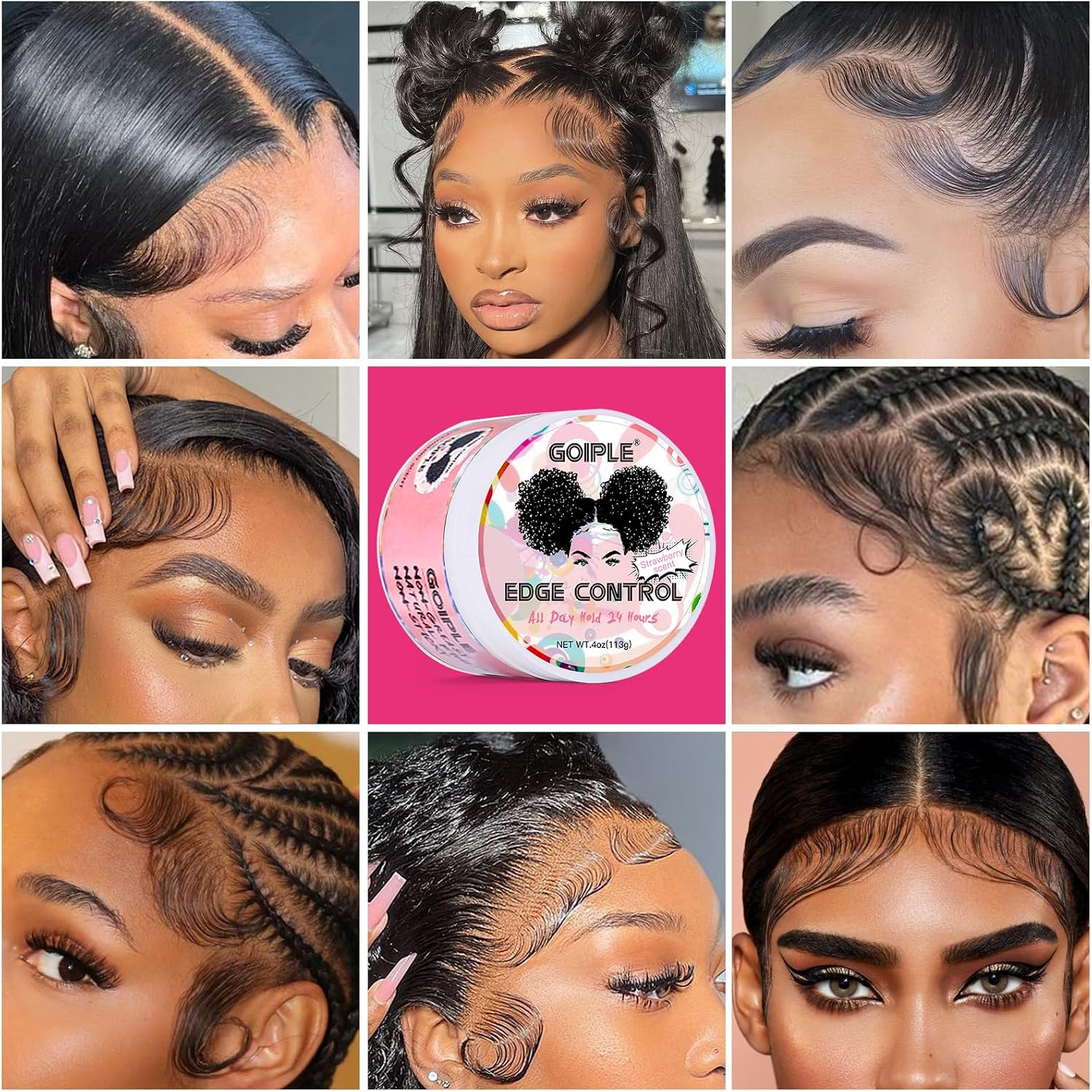 Edge Control Wax for Femmes Forte Tenue -Cire Cheveux Gel pour Cheveux Noirs - Huile Capillaire à la Rose & Ricin pour la Pousse des Cheveux Huile Capillaire Fortifiante Ensemble