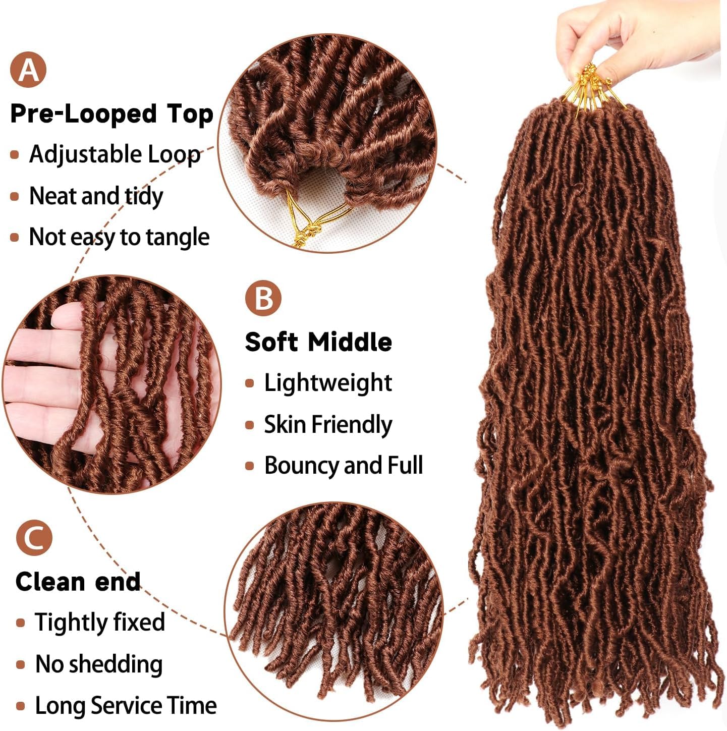 8 Packs Faux Locks Crochet Braids Meches Soft Locs Meches Pour Tresses Africaine Faux Locs Crochet Hair Meches Bouclees Pour Tresses (#1B, 60.9 CM(Lot de 8))