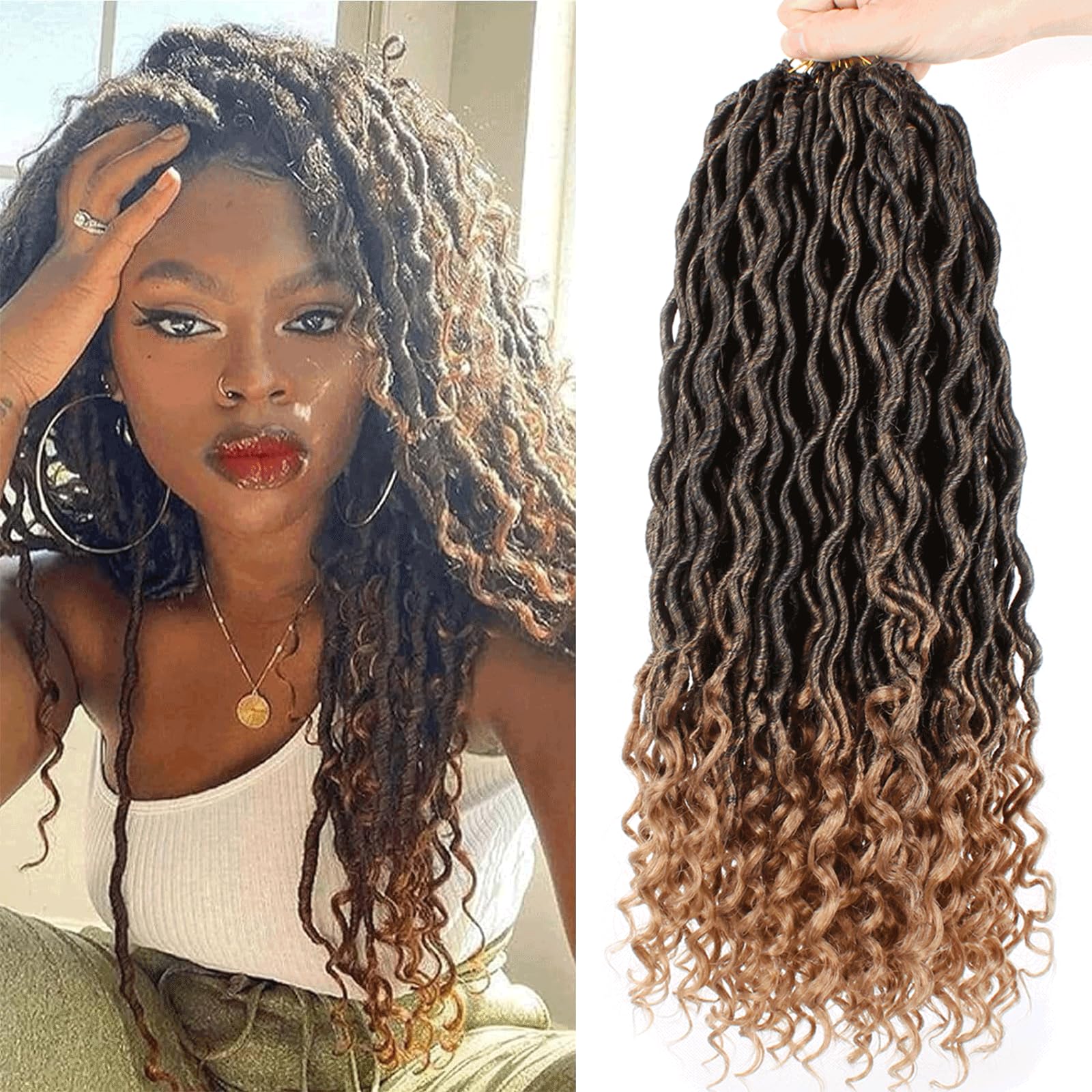 Xtrend 6Packs 18 pouces Twist Perruques Crochet Tresses Faux Locs bouclés se termine Dreadlocks Tresses Synthétiques Extensions de Cheveux Haute Température pour Femmes Noires 20 Strands/pack TBUG