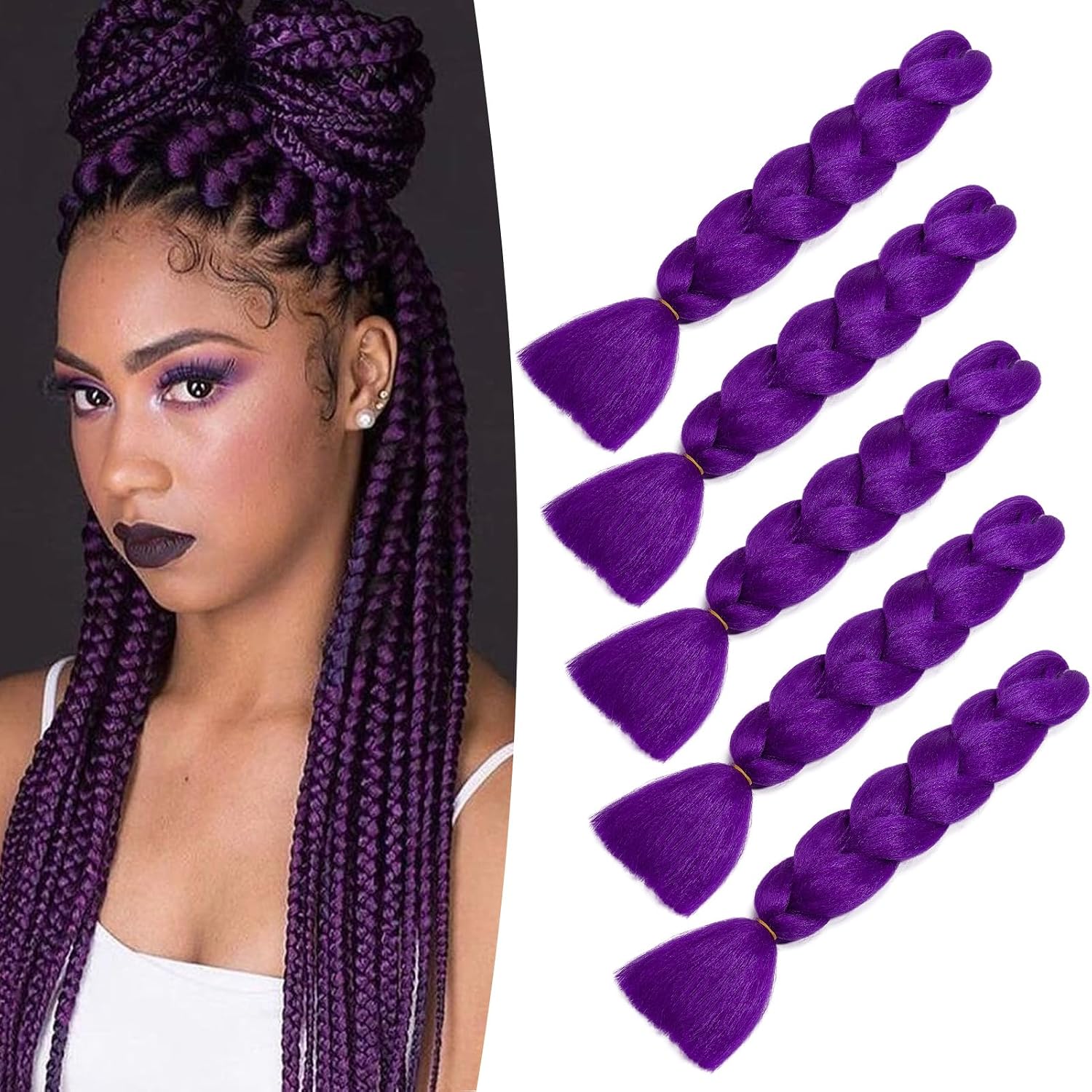 Meches pour Tresses Africaine Rajout Cheveux Braids Jumbo Extension Cheveux Ombre Synthétique Violet & Bleu & Jaune & Orange