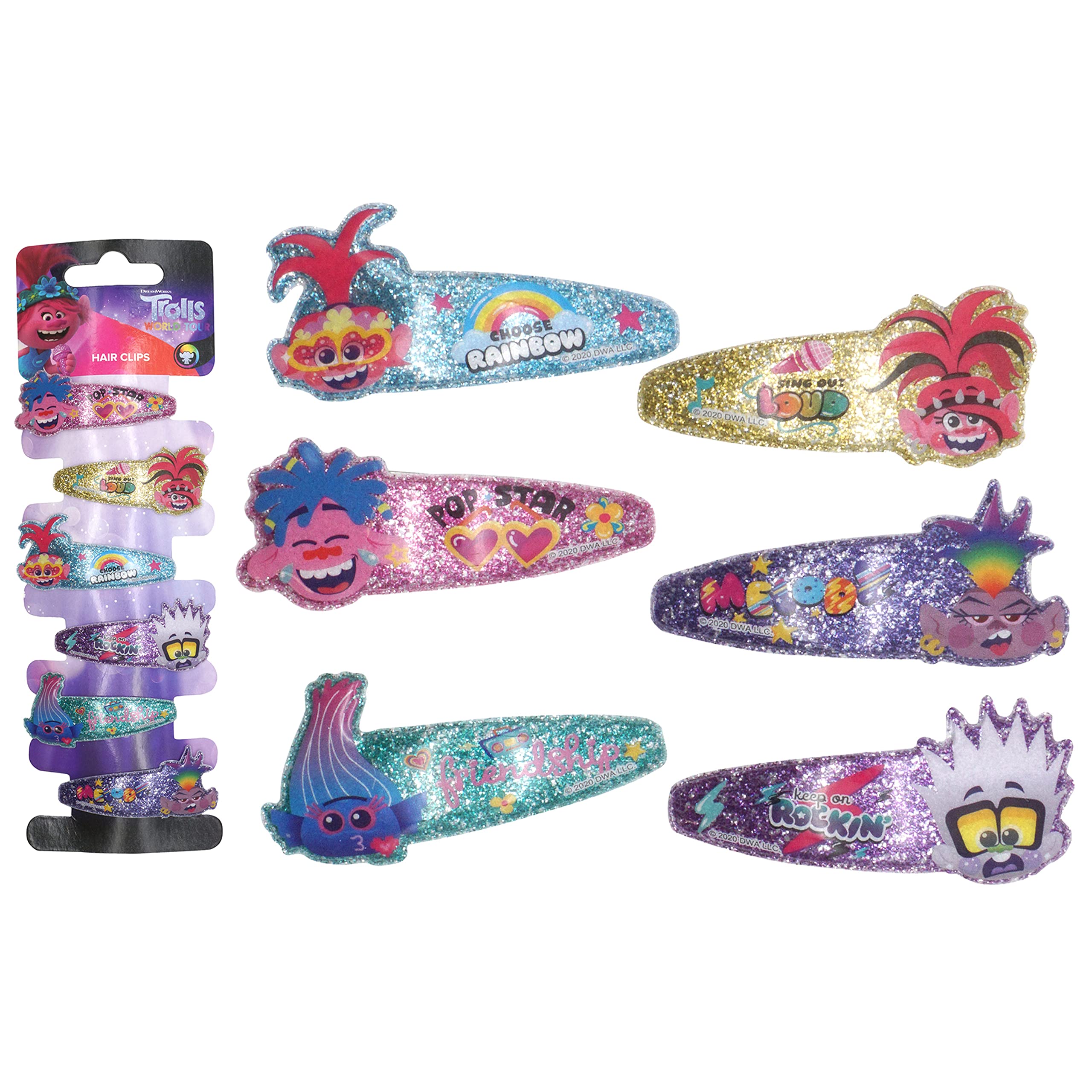Accessoires à cheveux Trolls pour enfants, brosse à cheveux pour filles, pompons, nœud à cheveux et pince à cheveux pour enfants, pinces à cheveux multicolores pailletées avec de belles breloques