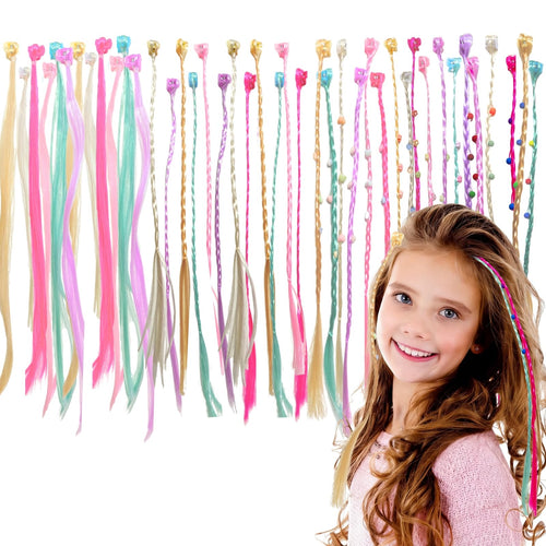 42 Pièces Extensions de Cheveux Couleur avec Clips Cheveux, Kit de Tressage de Cheveux pour Filles et Enfants, Set Accessoires de Coiffure, Rajout Cheveux Tresses pour Fêtes (Série A)