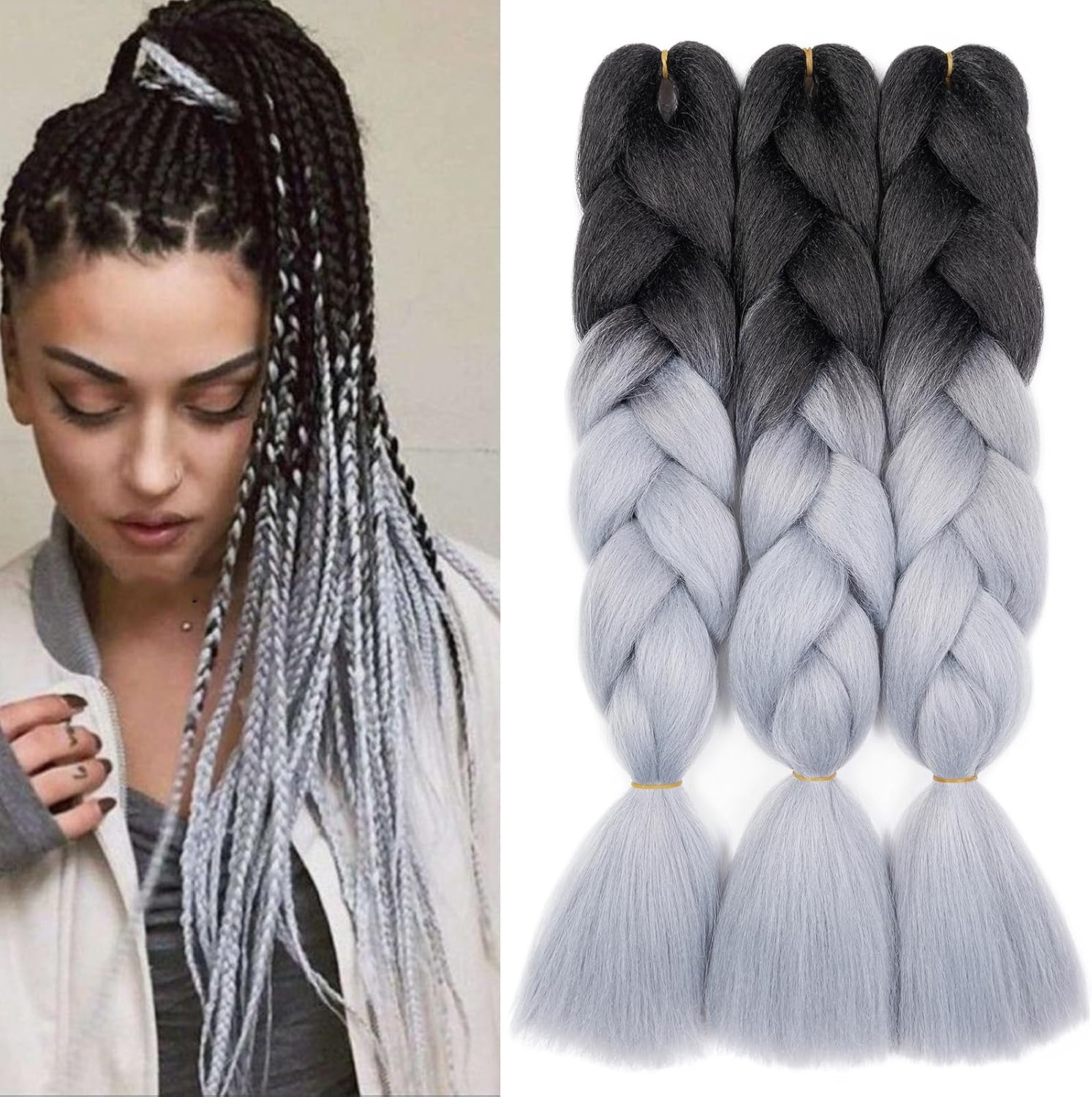 Meches pour Tresses Africaine Rajout Cheveux Braids Jumbo Extension Cheveux Ombre Synthétique Violet & Bleu & Jaune & Orange