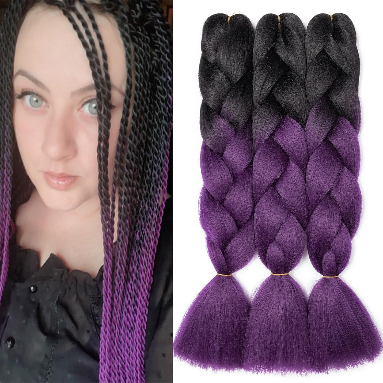 Meches pour Tresses Africaine Rajout Cheveux Braids Jumbo Extension Cheveux Ombre Synthétique Violet & Bleu & Jaune & Orange