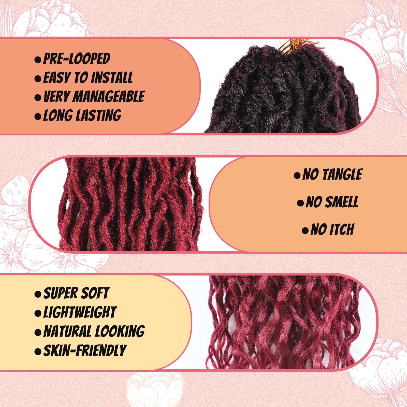 Faux Locs Crochet Hair 24Inch 7 Packs Pre-Looped Ombre Soft Locs With Curly Ends Dreadlock Goddess Loc Crochet Hair for Women（24Inch，OT1B/30/27#）