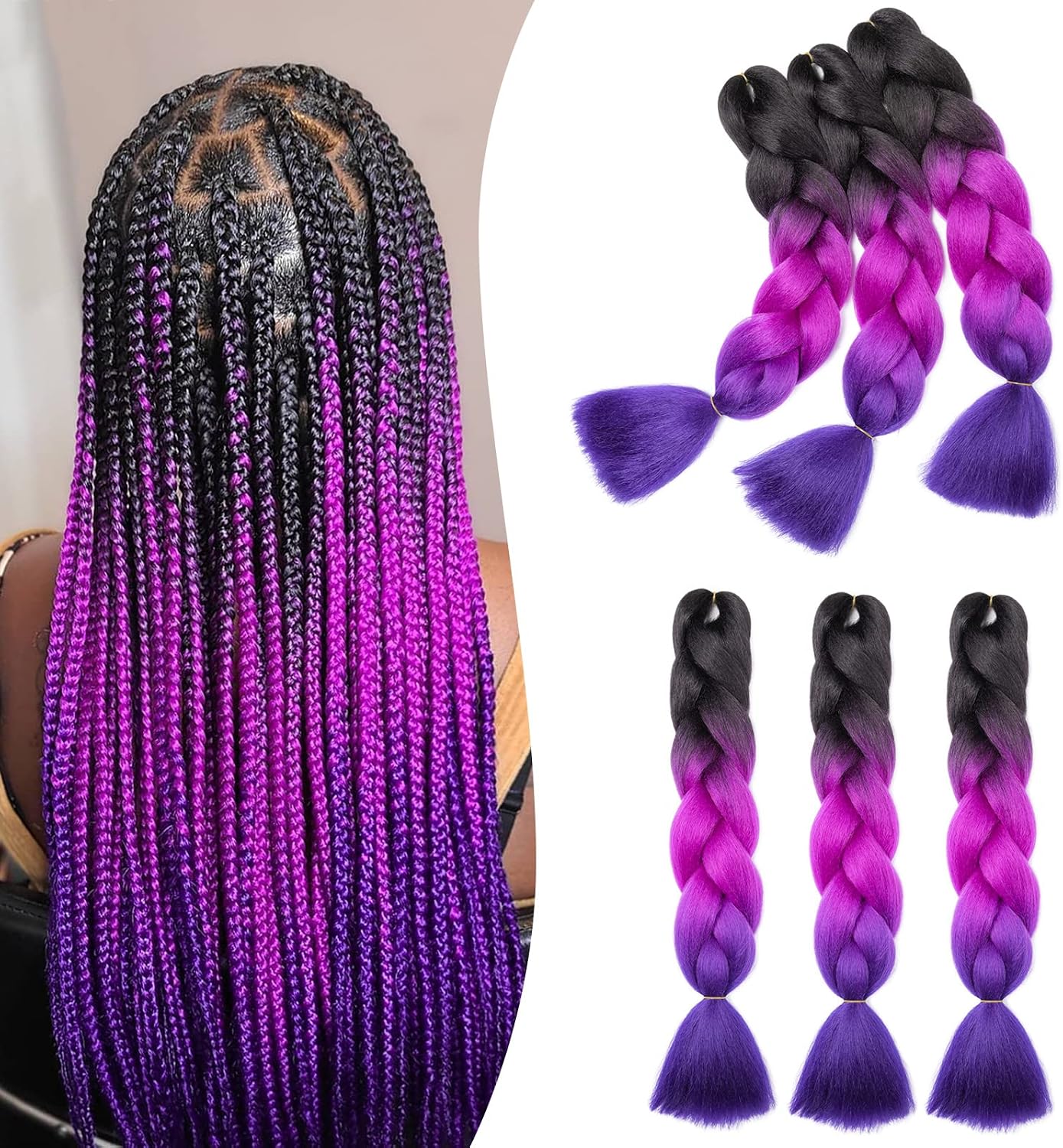 24" Meches pour Tresses Africaine Braids Meches Tresse Cheveux Rajout Cheveux Tressage 1 Paquet Crochet Braids Extension de Cheveux Afro pour Tresse Ombre Synthétiques (Rose)