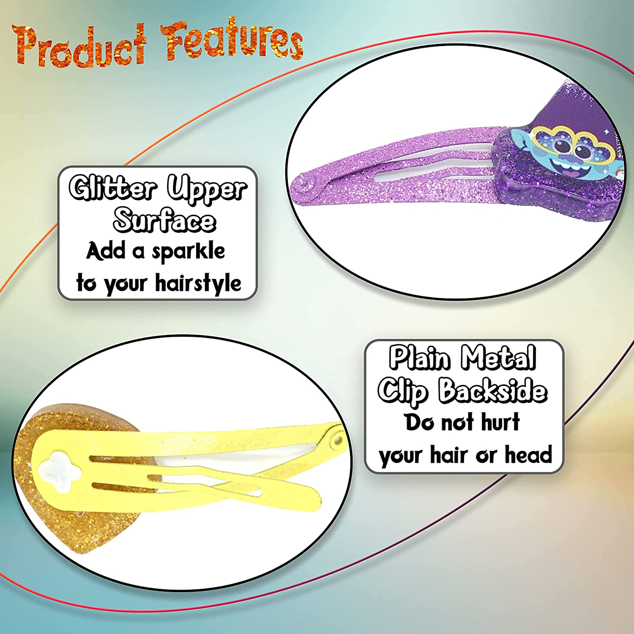 Accessoires à cheveux Trolls pour enfants, brosse à cheveux pour filles, pompons, nœud à cheveux et pince à cheveux pour enfants, pinces à cheveux multicolores pailletées avec de belles breloques