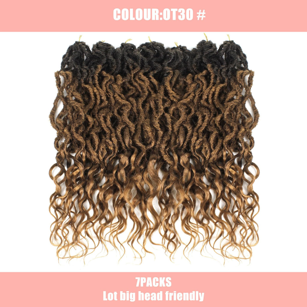 Faux Locs Crochet Hair 24Inch 7 Packs Pre-Looped Ombre Soft Locs With Curly Ends Dreadlock Goddess Loc Crochet Hair for Women（24Inch，OT1B/30/27#）
