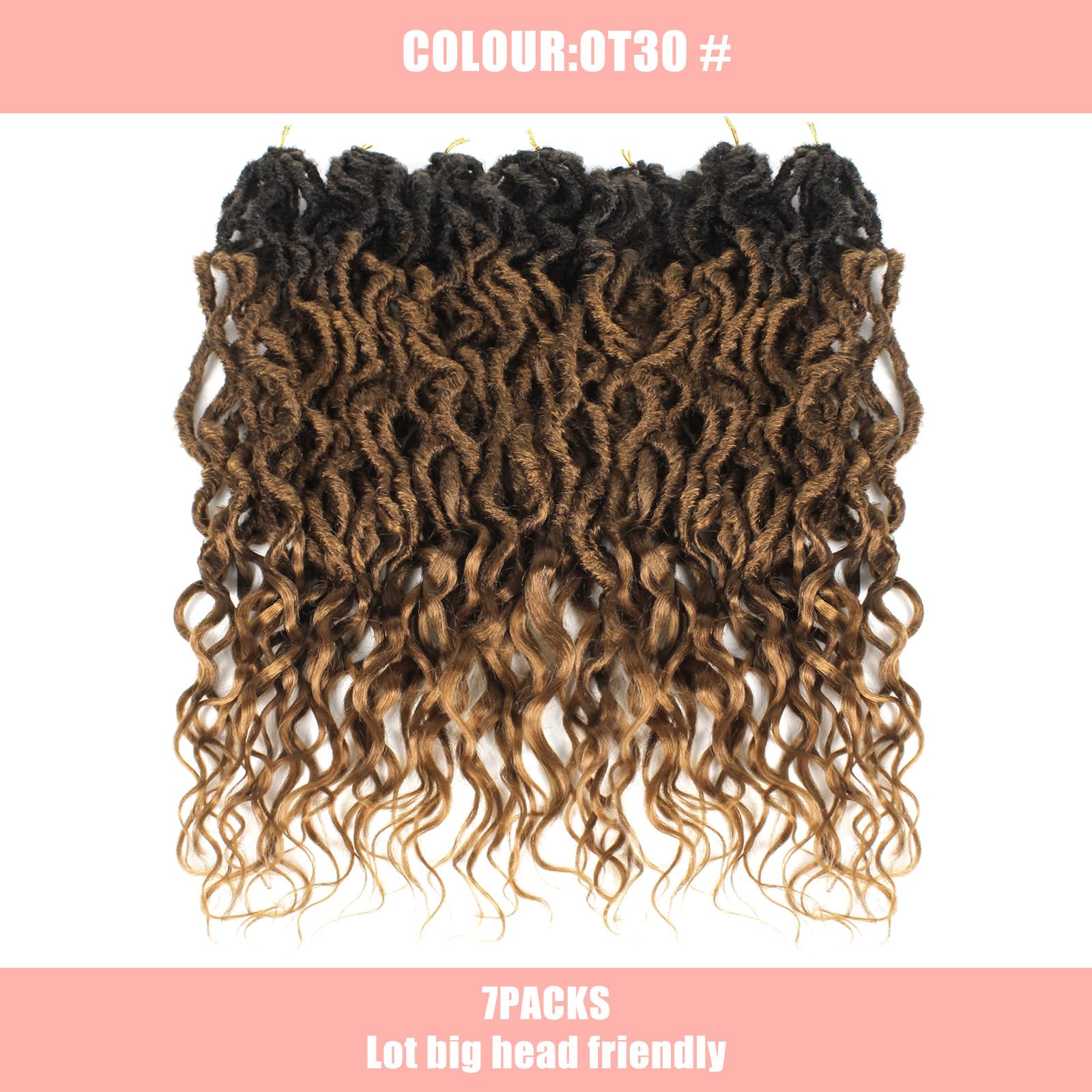 Faux Locs Crochet Hair 24Inch 7 Packs Pre-Looped Ombre Soft Locs With Curly Ends Dreadlock Goddess Loc Crochet Hair for Women（24Inch，OT1B/30/27#）