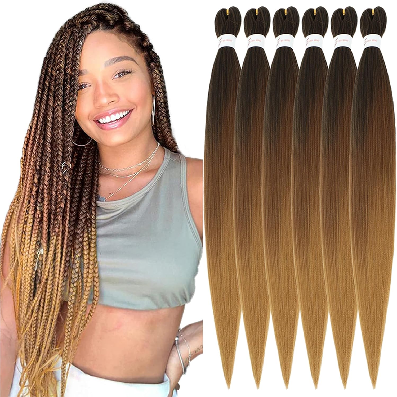 Rajout Cheveux Tressés Pré-étirés Noir Naturelles Black 30 Pouces Long Kanekalon Easy Braids Meches Cheveux pour Tresses Africaine 6 Paquets Knotless Yaki Nattes Extensions de Cheveux(1B#)