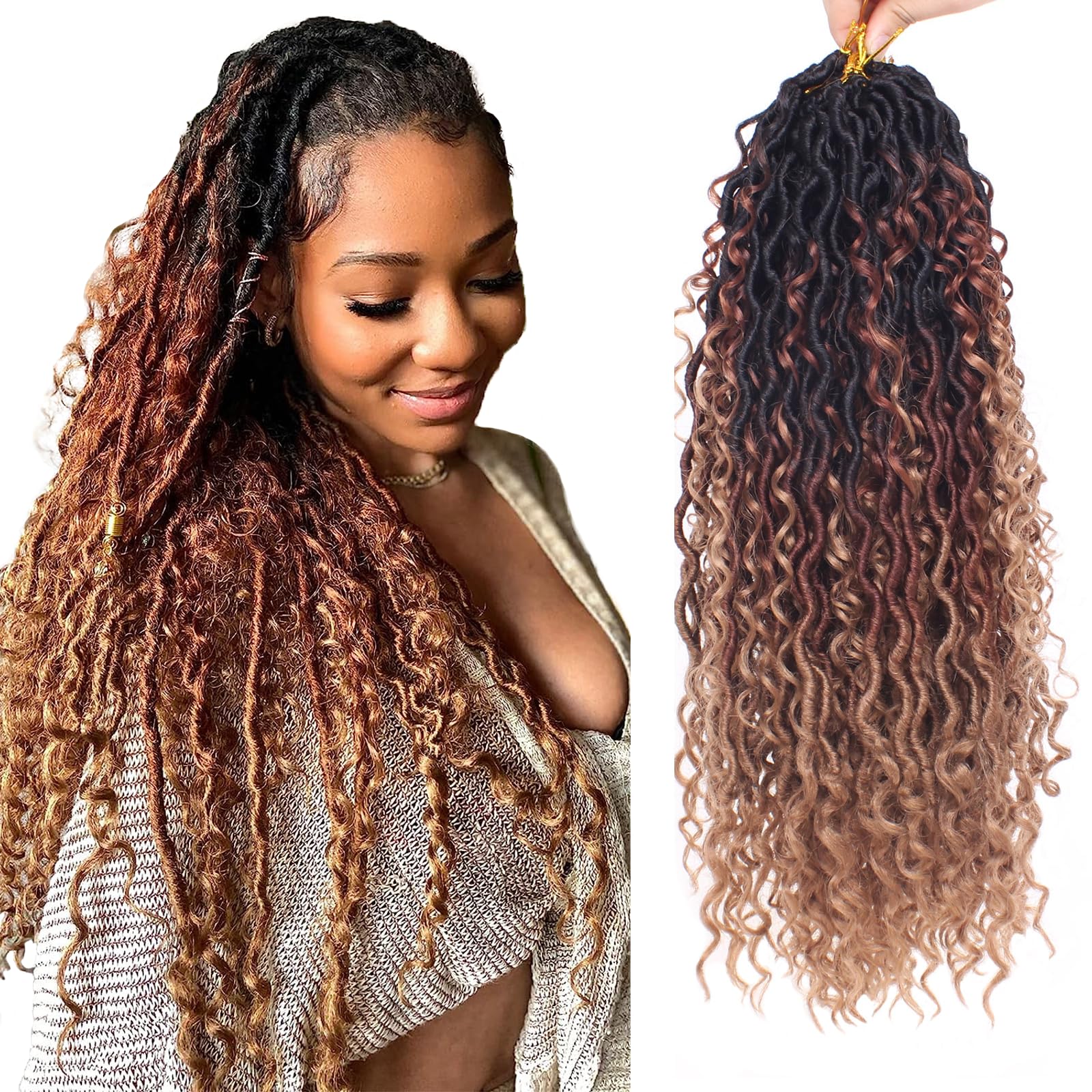 Xtrend 6Packs 18 pouces Twist Perruques Crochet Tresses Faux Locs bouclés se termine Dreadlocks Tresses Synthétiques Extensions de Cheveux Haute Température pour Femmes Noires 20 Strands/pack TBUG