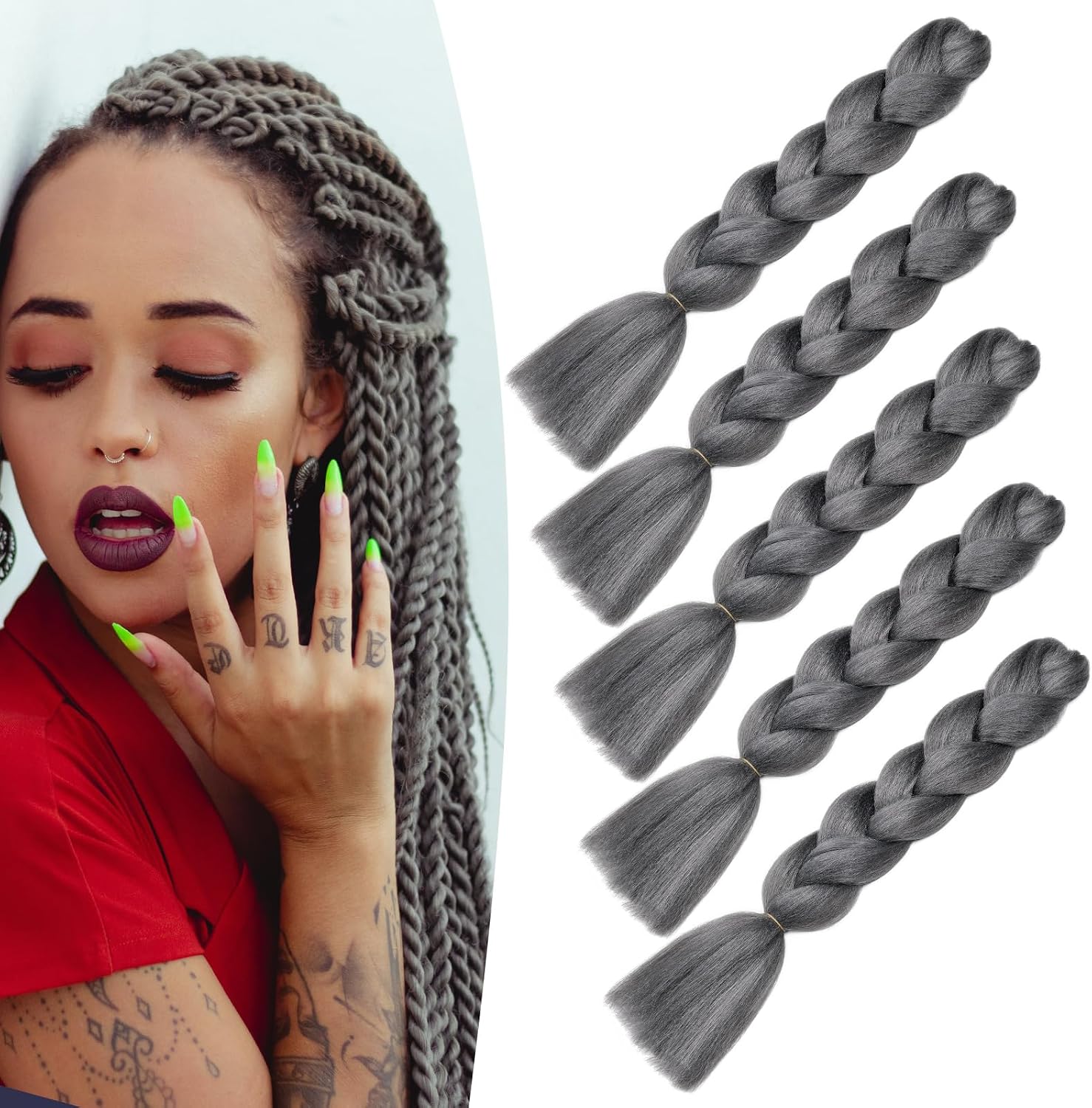 Meches pour Tresses Africaine Rajout Cheveux Braids Jumbo Extension Cheveux Ombre Synthétique Violet & Bleu & Jaune & Orange