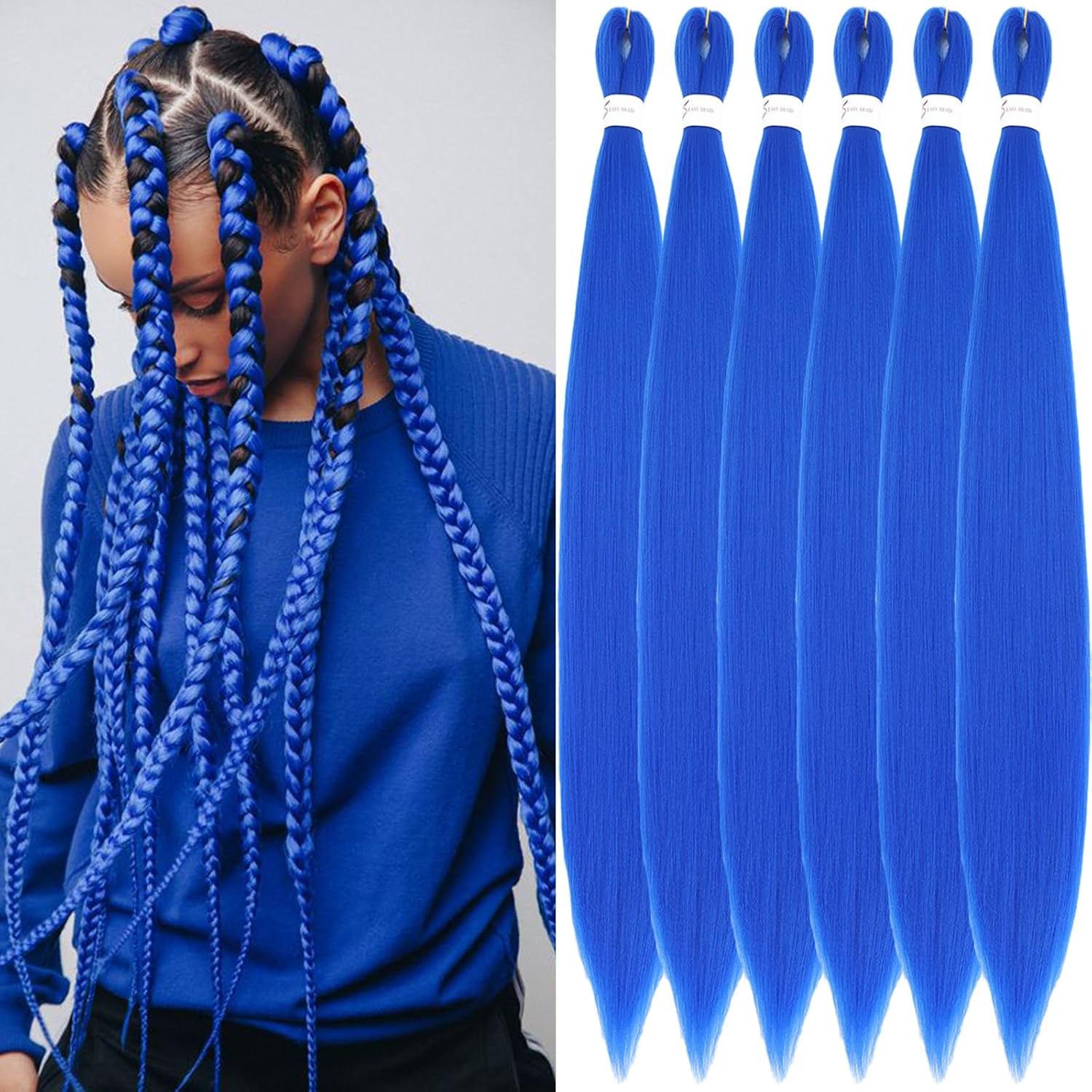 Rajout Cheveux Tressés Pré-étirés Noir Naturelles Black 30 Pouces Long Kanekalon Easy Braids Meches Cheveux pour Tresses Africaine 6 Paquets Knotless Yaki Nattes Extensions de Cheveux(1B#)