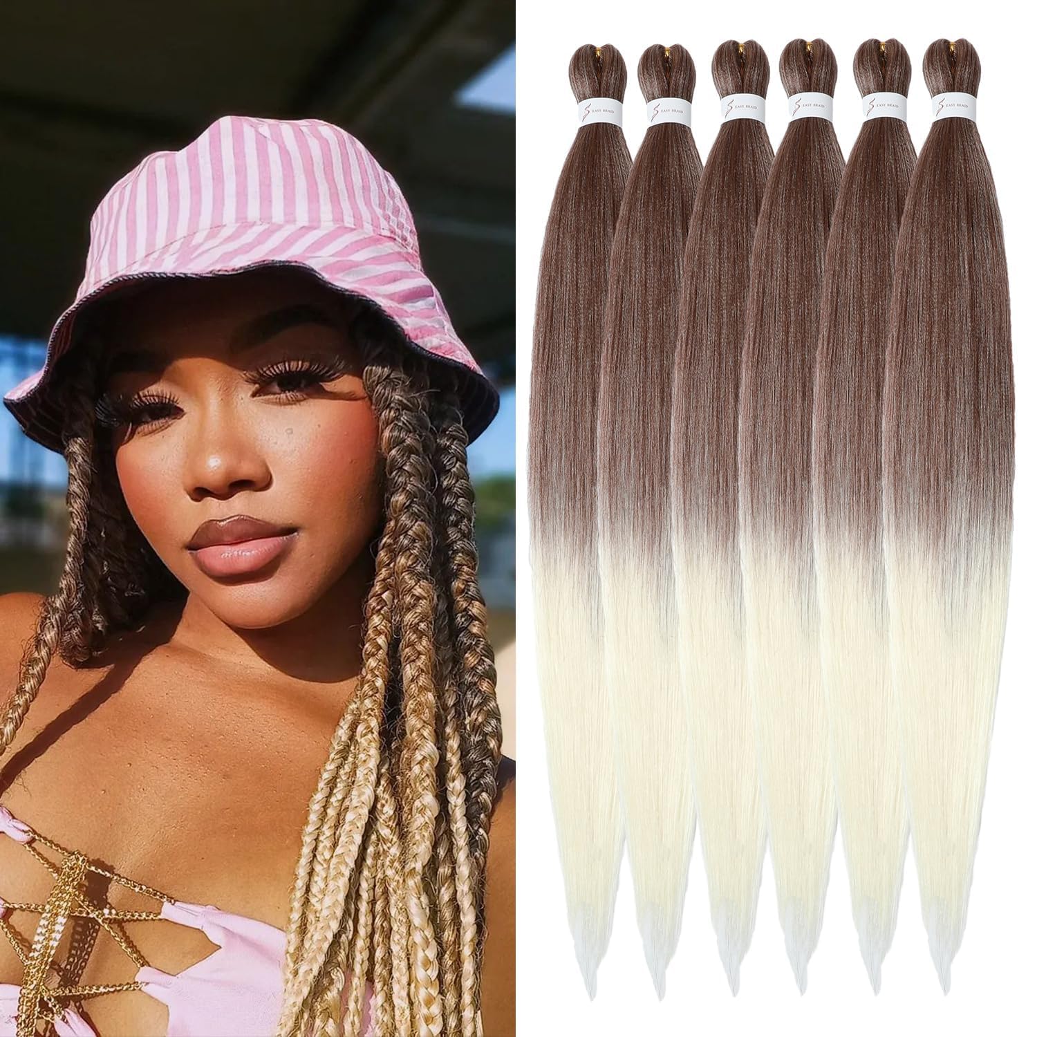 YDDM Meches Pour Tresses Africaine Rose et blanc Rajout Cheveux Tresses Texture Yaki Easy Install pour Debutants 20 Pouces 3 Paquets Cheveux Legers Naturels pour Box Braids Twist Crochet Styles