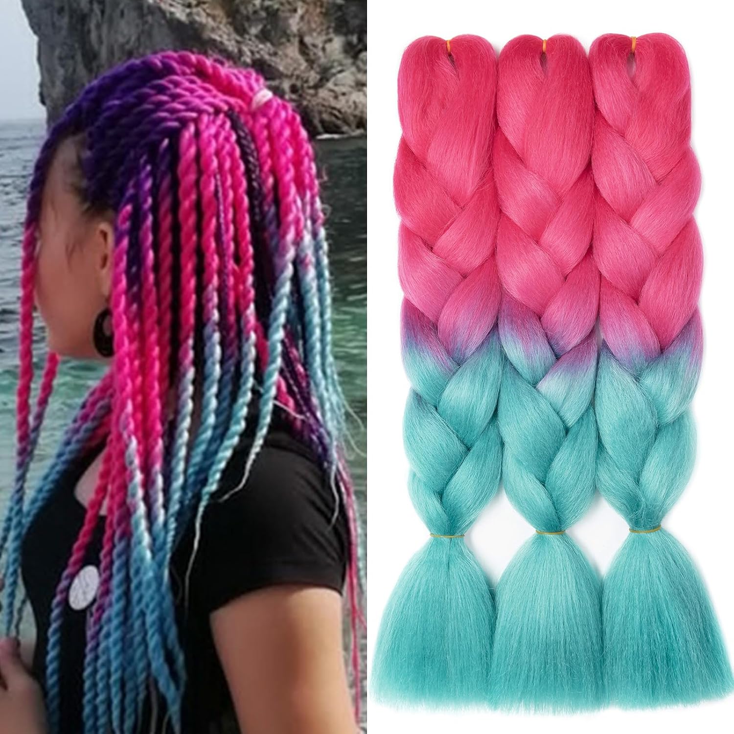 Meches pour Tresses Africaine Rajout Cheveux Braids Jumbo Extension Cheveux Ombre Synthétique Violet & Bleu & Jaune & Orange