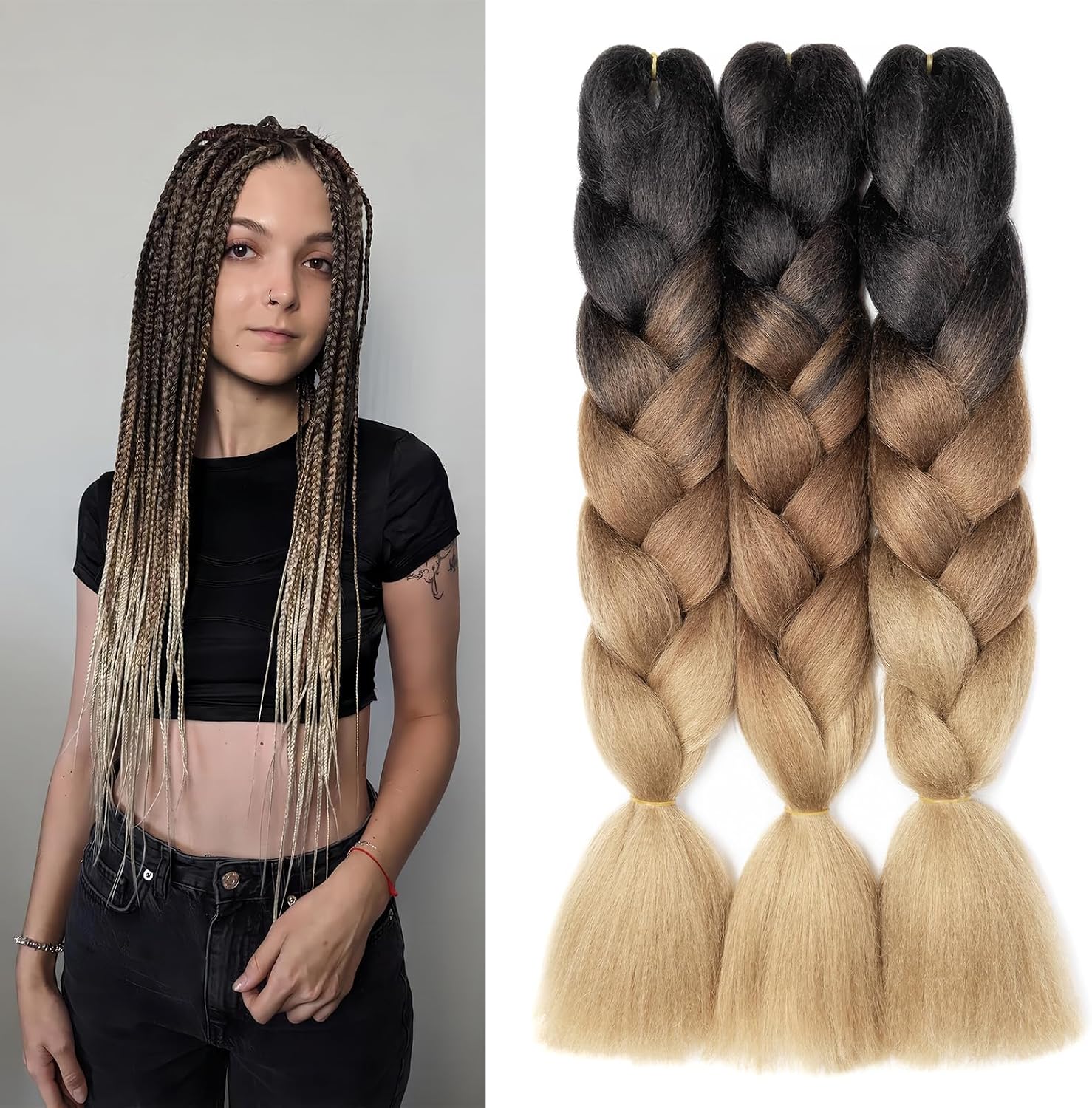 Meches pour Tresses Africaine Rajout Cheveux Braids Jumbo Extension Cheveux Ombre Synthétique Violet & Bleu & Jaune & Orange