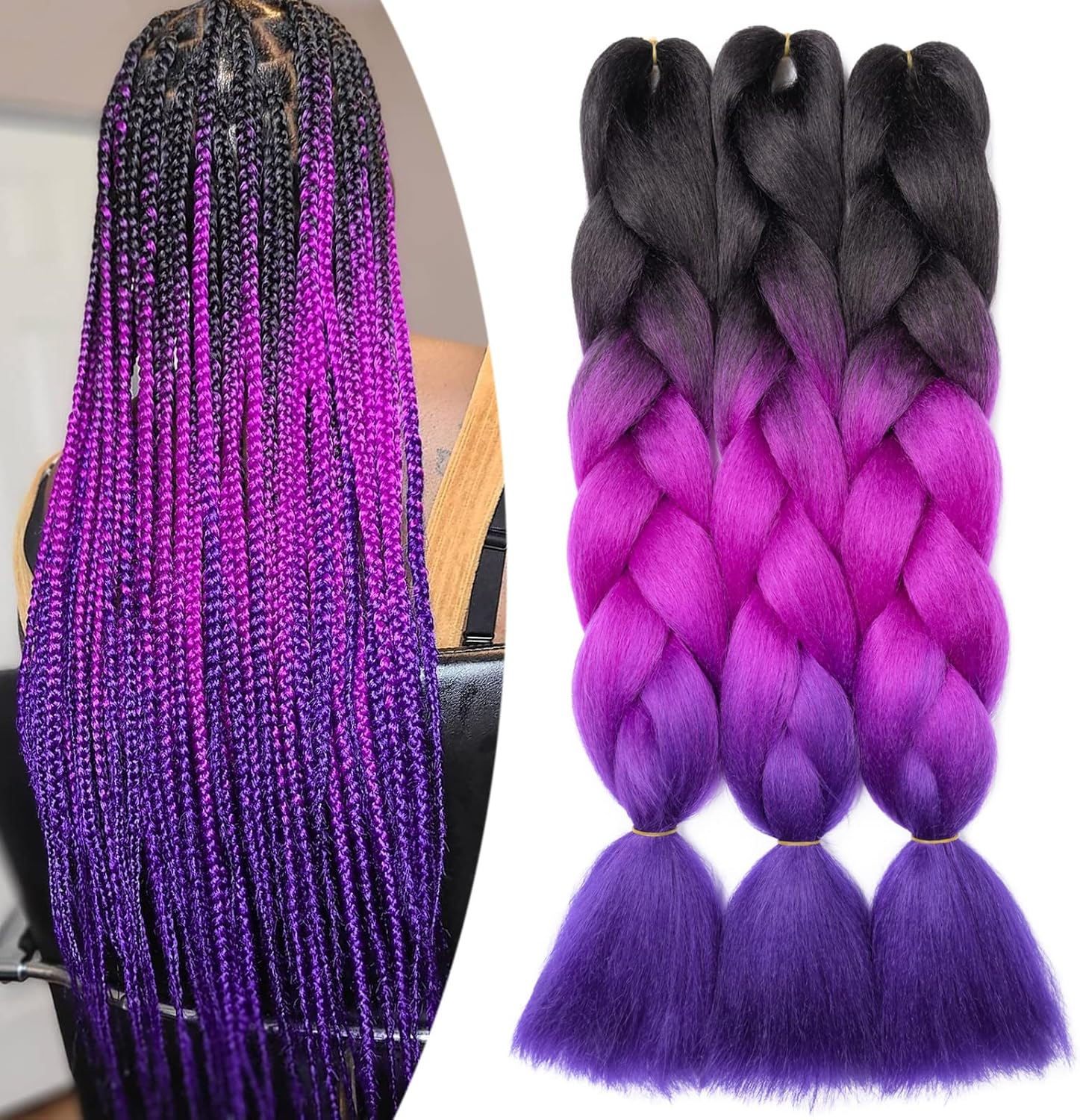 24" Meches pour Tresses Africaine Braids Meches Tresse Cheveux Rajout Cheveux Tressage 1 Paquet Crochet Braids Extension de Cheveux Afro pour Tresse Ombre Synthétiques (Rose)