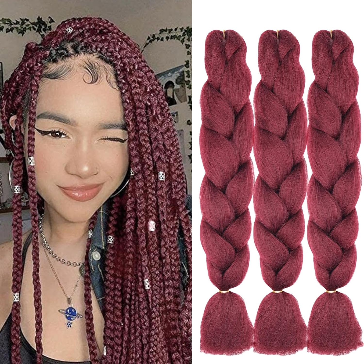 24" Meches pour Tresses Africaine Braids Meches Tresse Cheveux Rajout Cheveux Tressage 1 Paquet Crochet Braids Extension de Cheveux Afro pour Tresse Ombre Synthétiques (Rose)