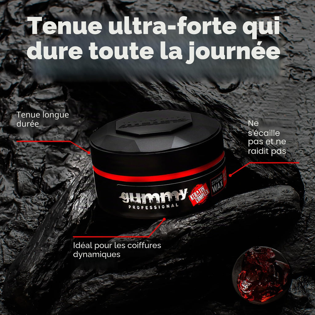 Cire Coiffante Professionnelle Ultra Fixation Gummy 150 ml - Cire capillaire forte tenue & brillance - Pour hommes & femmes - Sans alcool avec vitamine B5