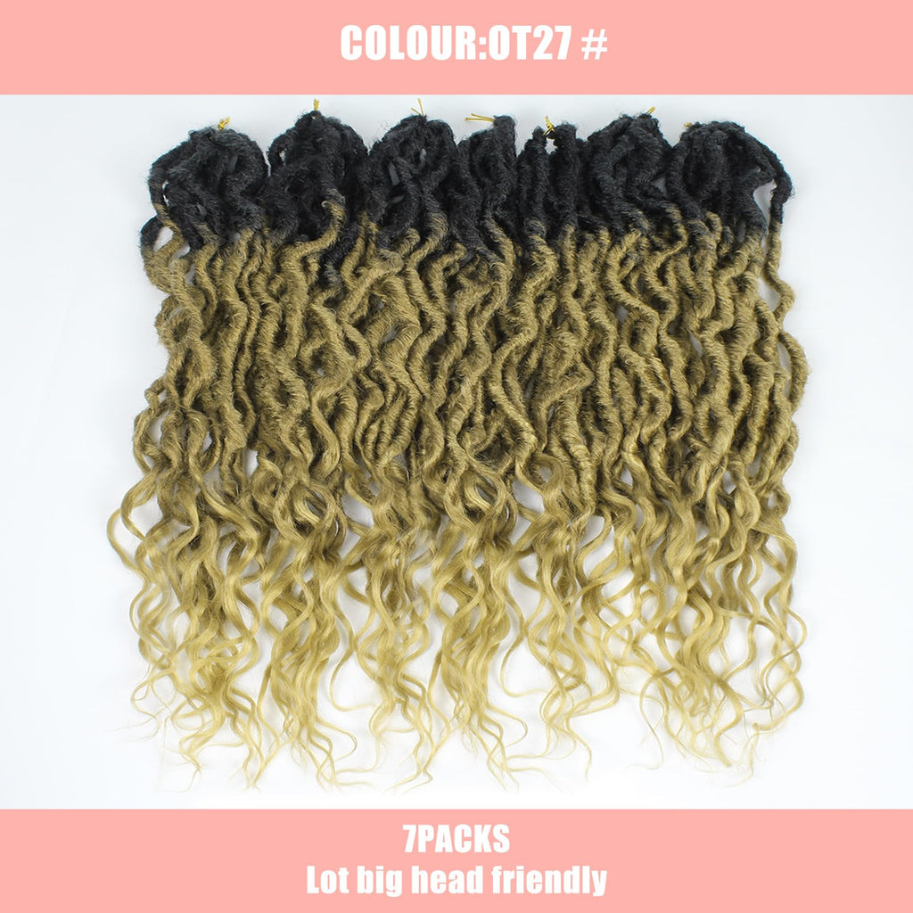 Faux Locs Crochet Hair 24Inch 7 Packs Pre-Looped Ombre Soft Locs With Curly Ends Dreadlock Goddess Loc Crochet Hair for Women（24Inch，OT1B/30/27#）