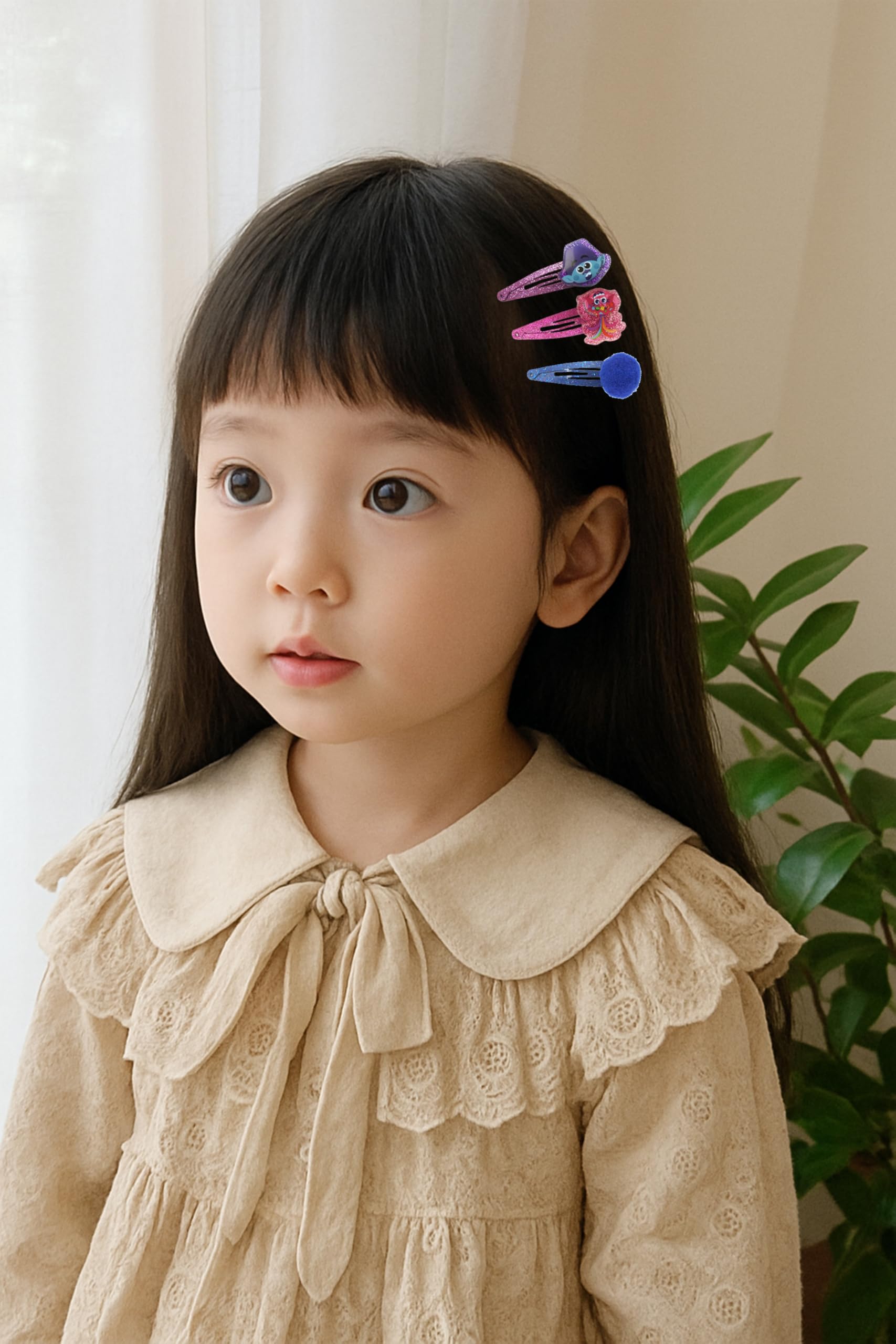 Accessoires à cheveux Trolls pour enfants, brosse à cheveux pour filles, pompons, nœud à cheveux et pince à cheveux pour enfants, pinces à cheveux multicolores pailletées avec de belles breloques