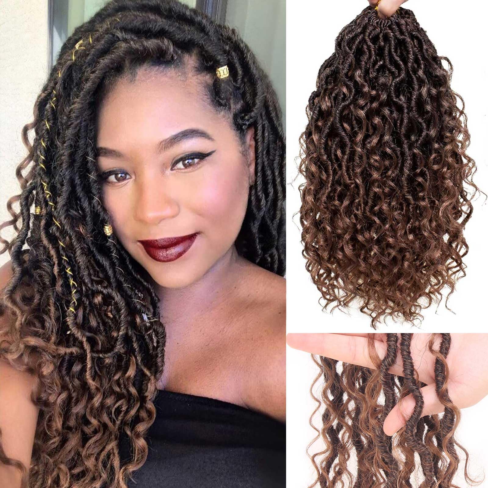 Xtrend 6Packs 18 pouces Twist Perruques Crochet Tresses Faux Locs bouclés se termine Dreadlocks Tresses Synthétiques Extensions de Cheveux Haute Température pour Femmes Noires 20 Strands/pack TBUG