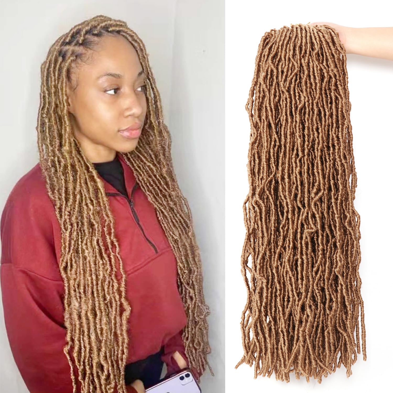 8 Packs Faux Locks Crochet Braids Meches Soft Locs Meches Pour Tresses Africaine Faux Locs Crochet Hair Meches Bouclees Pour Tresses (#1B, 60.9 CM(Lot de 8))