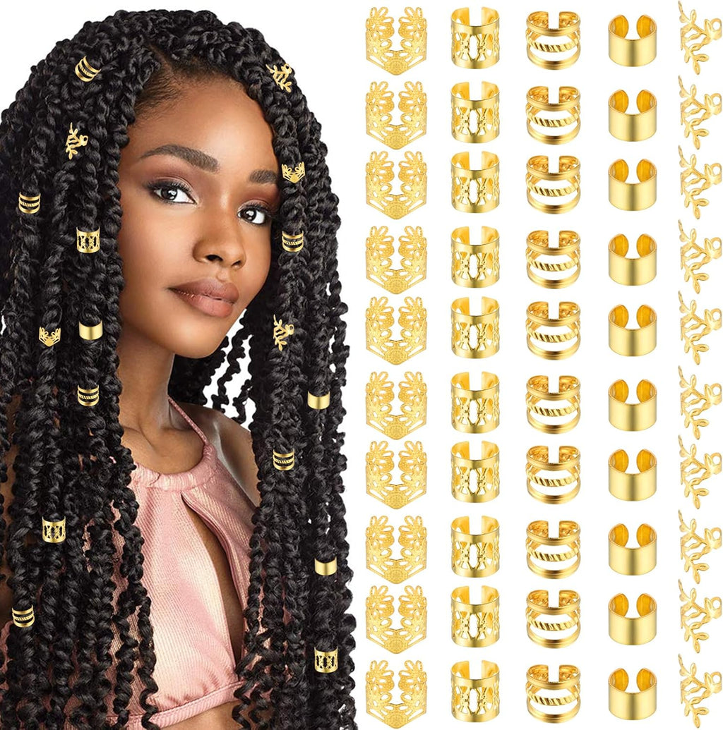 Tyqour Lot de 50 Pièces Bijoux Cheveux Tresse Doré, Bijoux de Cheveux, à Cheveux Dorées Pour Tresses, Accessoires Pour Dreadlocks, Accessoires Pour Dreadlocks, Pour Hommes, Femmes
