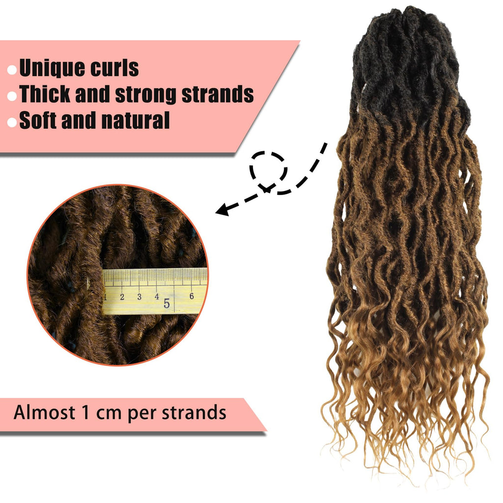 Faux Locs Crochet Hair 24Inch 7 Packs Pre-Looped Ombre Soft Locs With Curly Ends Dreadlock Goddess Loc Crochet Hair for Women（24Inch，OT1B/30/27#）