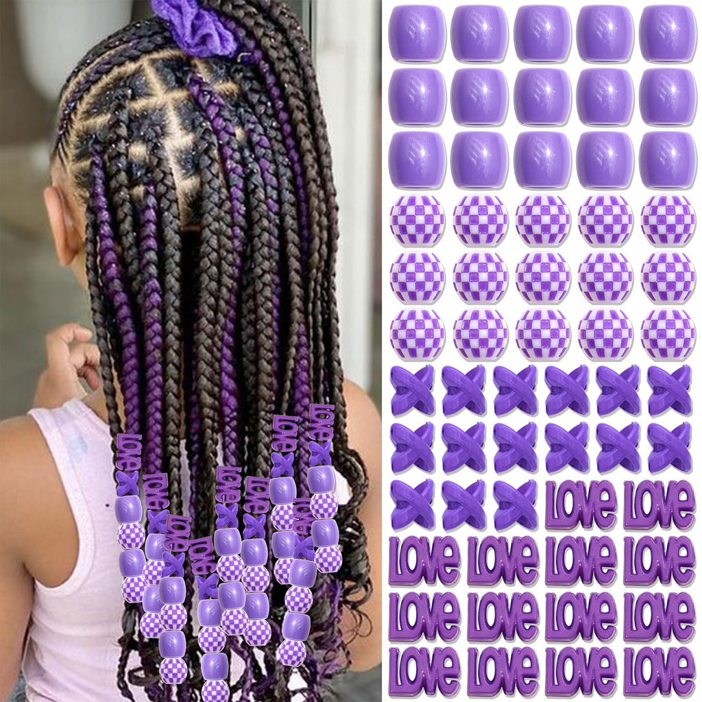 60 perles à cheveux pour enfants filles perles de tresse multicolores rouge X-ronde-LOVE-forme mixte avec aide à l'enfilage