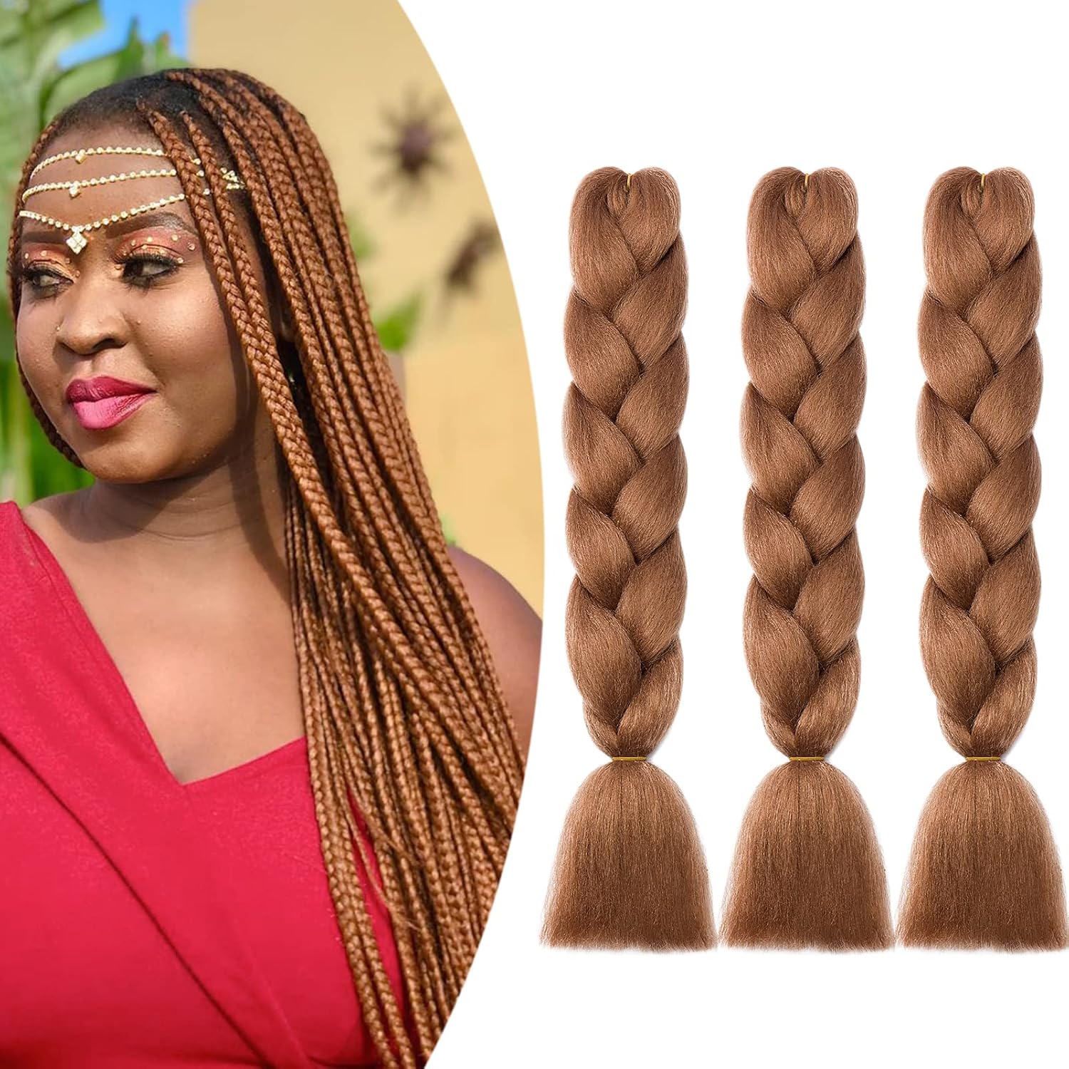 24" Meches pour Tresses Africaine Braids Meches Tresse Cheveux Rajout Cheveux Tressage 1 Paquet Crochet Braids Extension de Cheveux Afro pour Tresse Ombre Synthétiques (Rose)