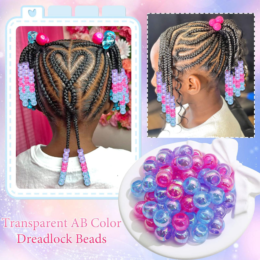 60PCS Perles à Tresser AB Pour Enfants Filles Perles Rondes en Acrylique Bleu Violet Transparent avec Aide à L'Enfilage