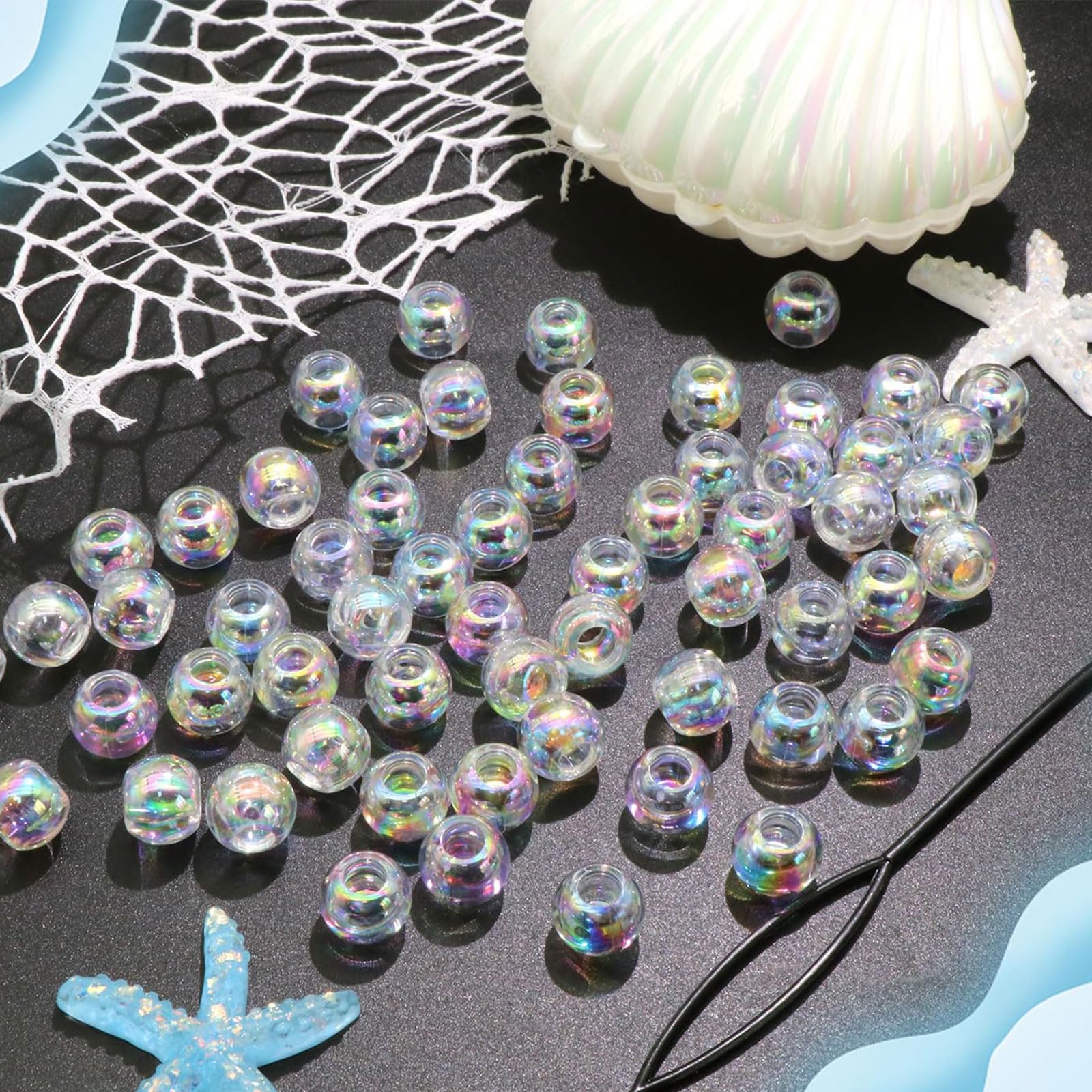 60PCS Perles à Tresser AB Pour Enfants Filles Perles Rondes en Acrylique Bleu Violet Transparent avec Aide à L'Enfilage