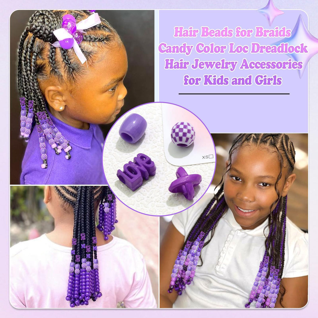 60 perles à cheveux pour enfants filles perles de tresse multicolores rouge X-ronde-LOVE-forme mixte avec aide à l'enfilage