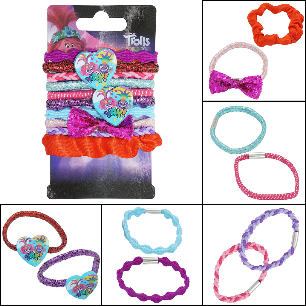 Accessoires à cheveux Trolls pour enfants, brosse à cheveux pour filles, pompons, nœud à cheveux et pince à cheveux pour enfants, pinces à cheveux multicolores pailletées avec de belles breloques
