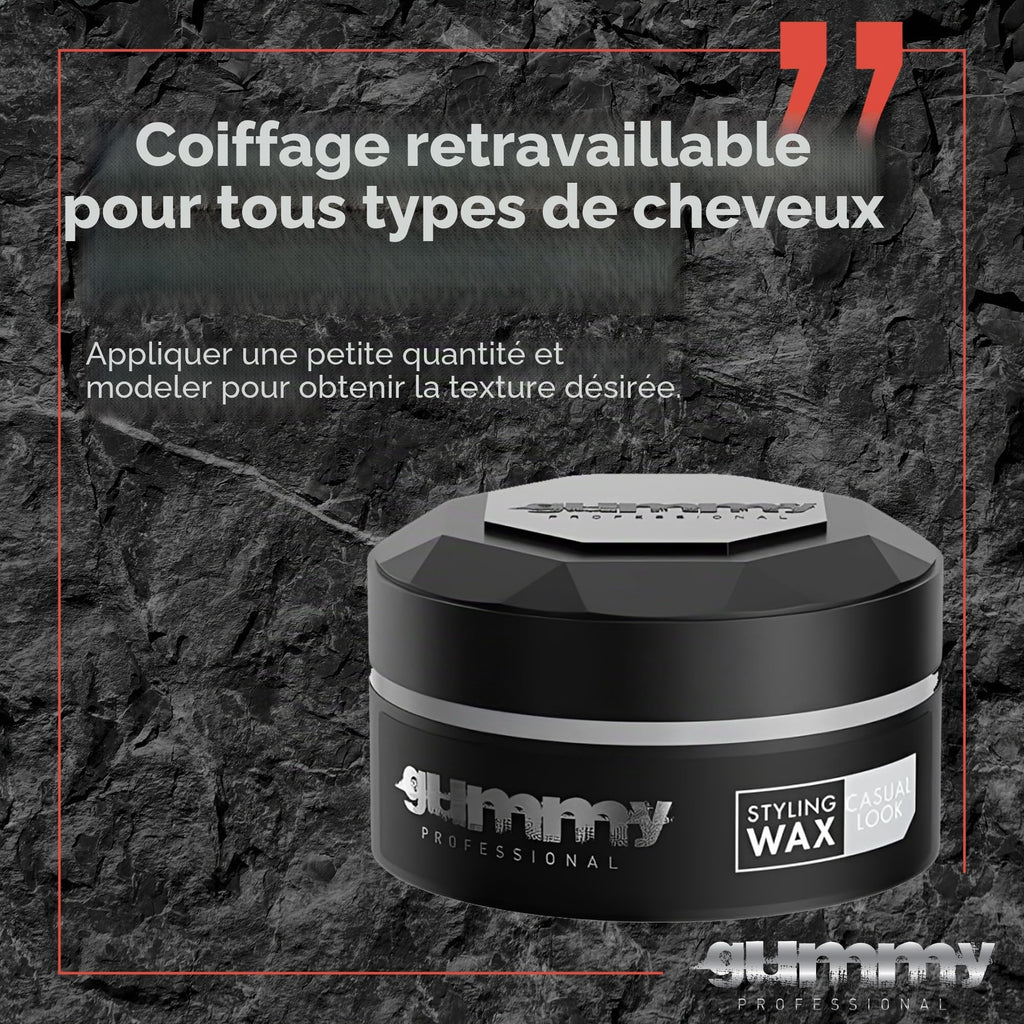 Cire Coiffante Professionnelle Ultra Fixation Gummy 150 ml - Cire capillaire forte tenue & brillance - Pour hommes & femmes - Sans alcool avec vitamine B5