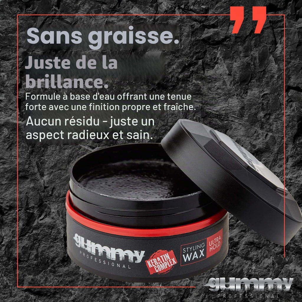 Cire Coiffante Professionnelle Ultra Fixation Gummy 150 ml - Cire capillaire forte tenue & brillance - Pour hommes & femmes - Sans alcool avec vitamine B5