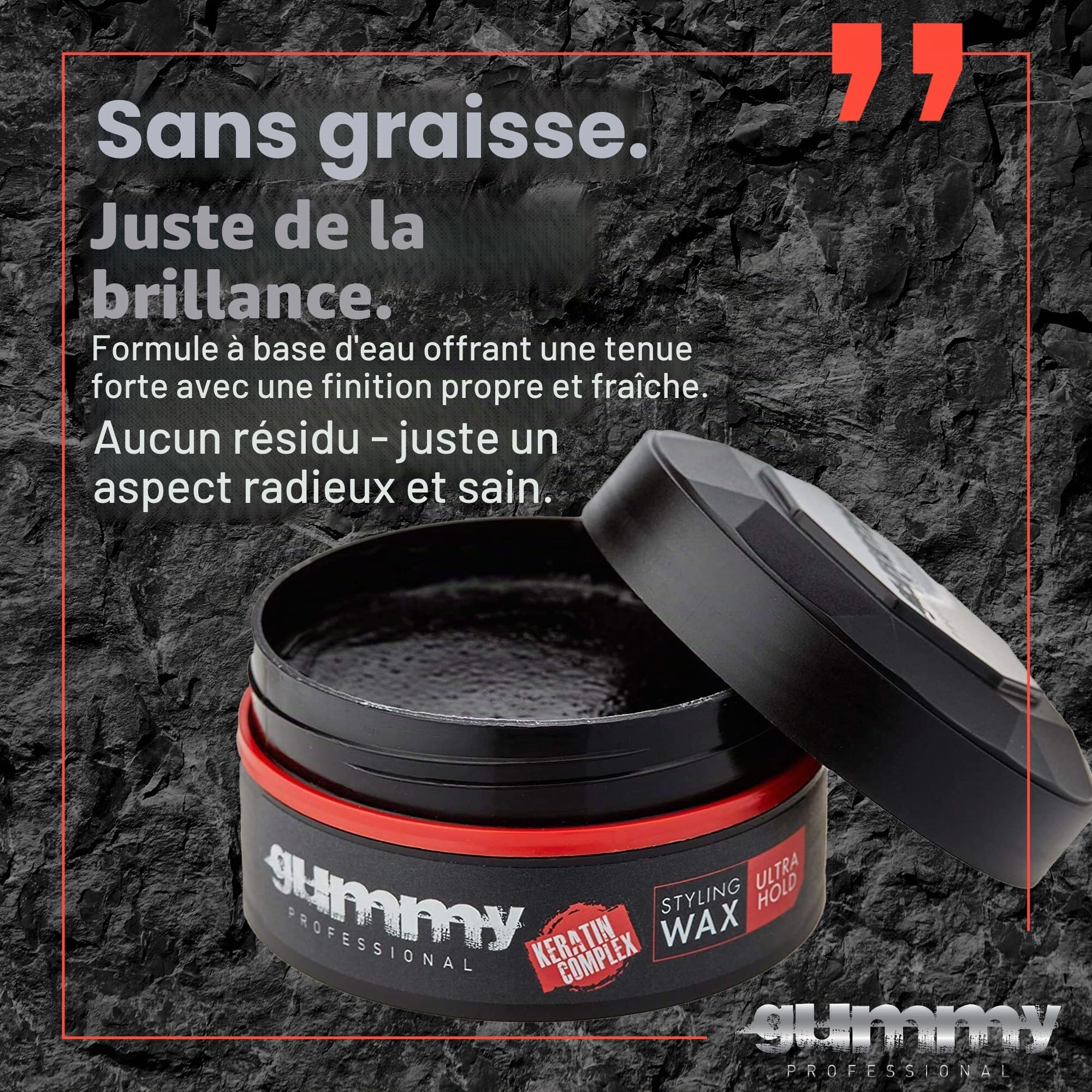 Cire Coiffante Professionnelle Ultra Fixation Gummy 150 ml - Cire capillaire forte tenue & brillance - Pour hommes & femmes - Sans alcool avec vitamine B5