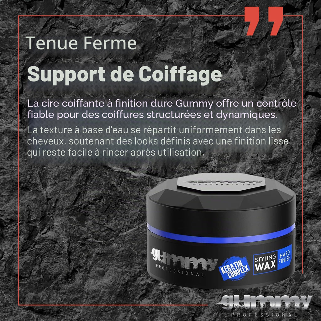Cire Coiffante Professionnelle Ultra Fixation Gummy 150 ml - Cire capillaire forte tenue & brillance - Pour hommes & femmes - Sans alcool avec vitamine B5