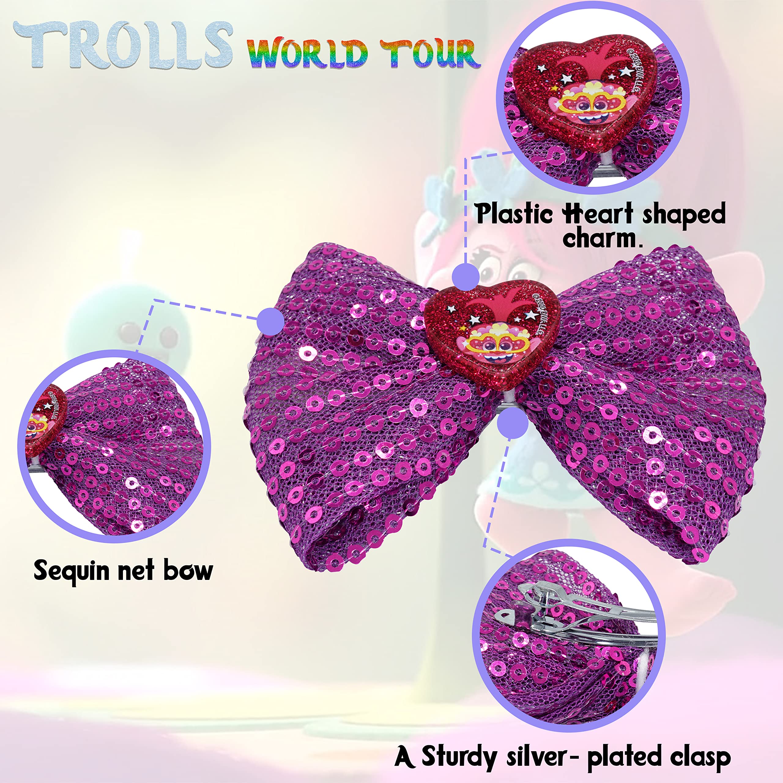 Accessoires à cheveux Trolls pour enfants, brosse à cheveux pour filles, pompons, nœud à cheveux et pince à cheveux pour enfants, pinces à cheveux multicolores pailletées avec de belles breloques