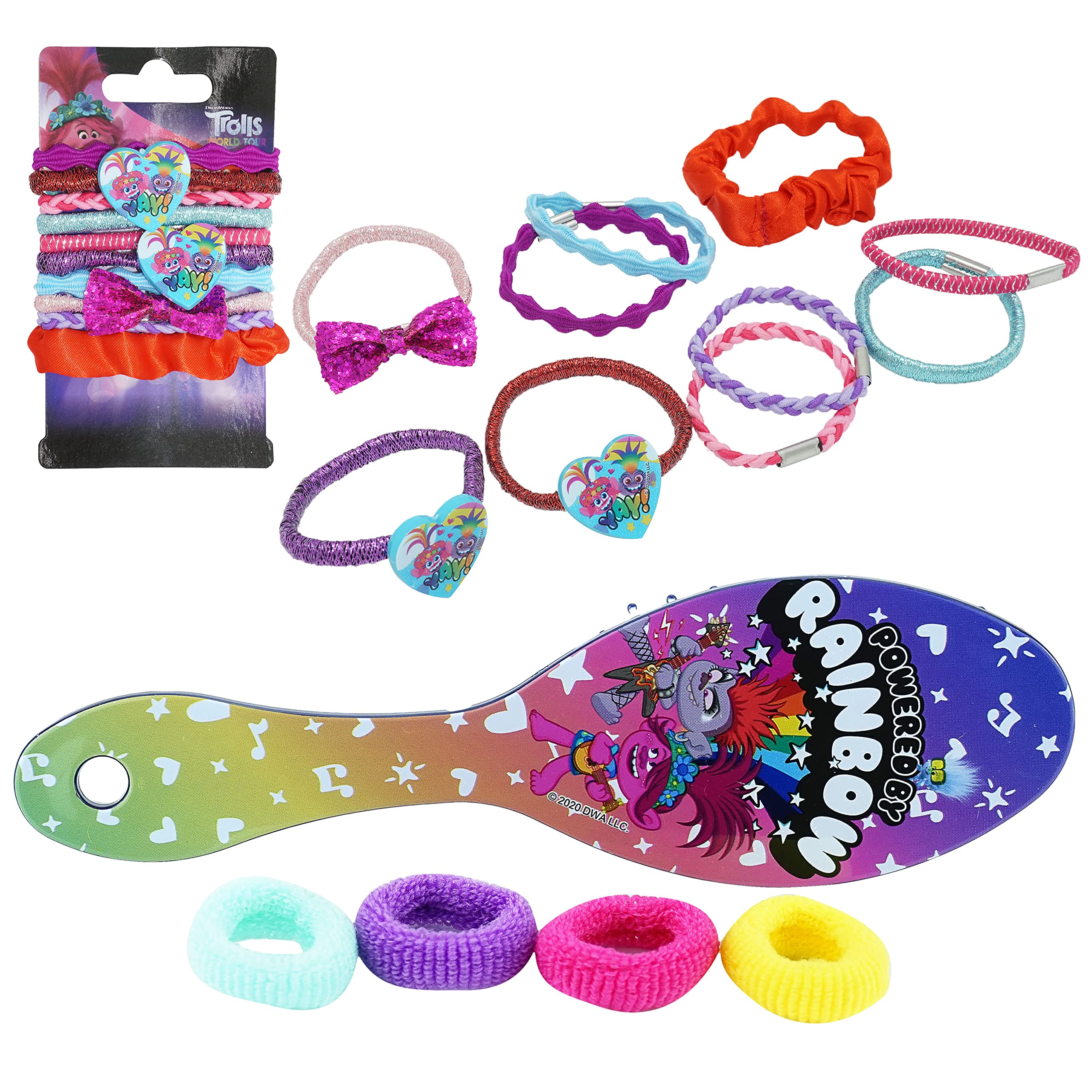 Accessoires à cheveux Trolls pour enfants, brosse à cheveux pour filles, pompons, nœud à cheveux et pince à cheveux pour enfants, pinces à cheveux multicolores pailletées avec de belles breloques