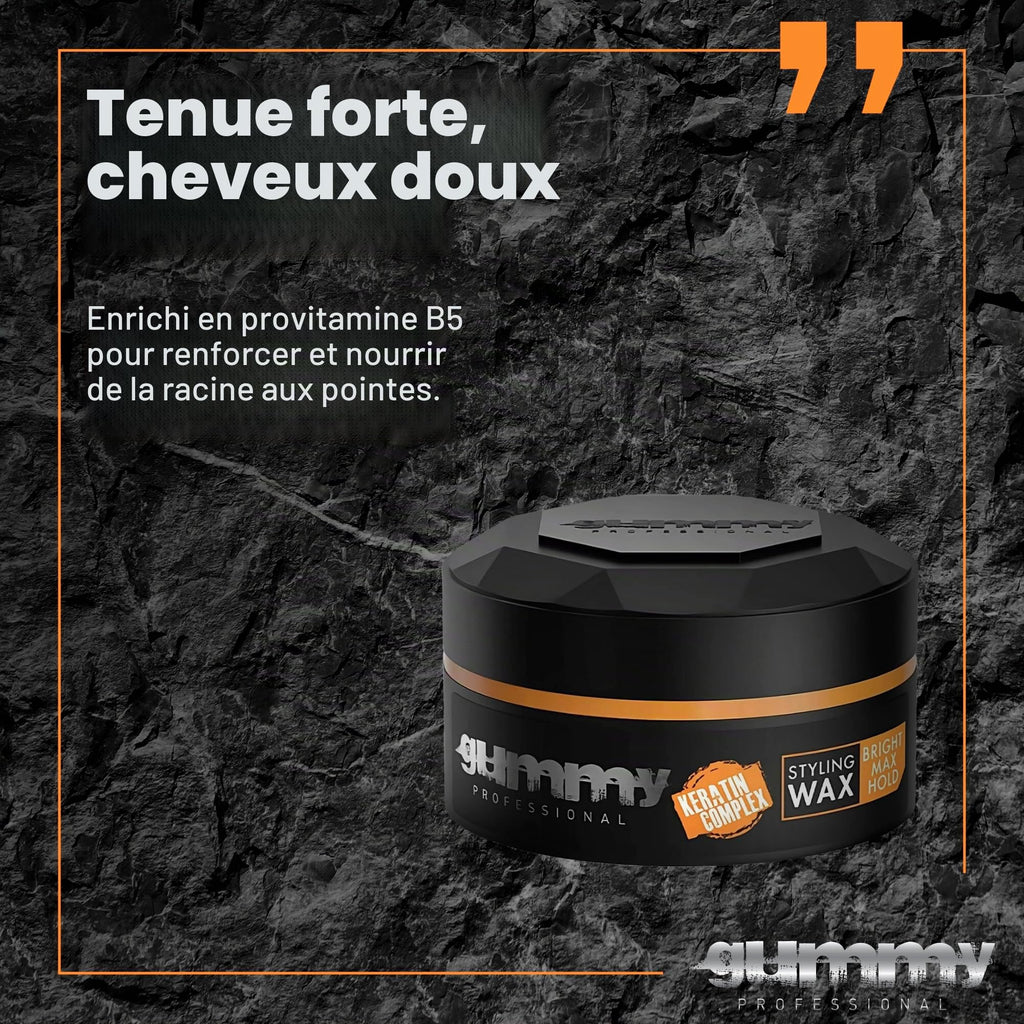 Cire Coiffante Professionnelle Ultra Fixation Gummy 150 ml - Cire capillaire forte tenue & brillance - Pour hommes & femmes - Sans alcool avec vitamine B5