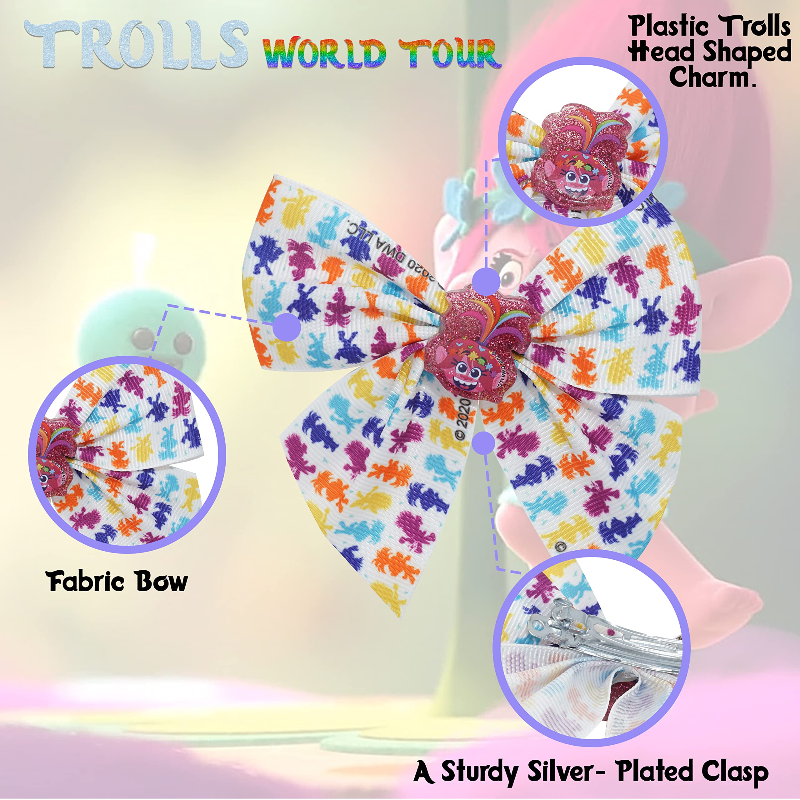 Accessoires à cheveux Trolls pour enfants, brosse à cheveux pour filles, pompons, nœud à cheveux et pince à cheveux pour enfants, pinces à cheveux multicolores pailletées avec de belles breloques