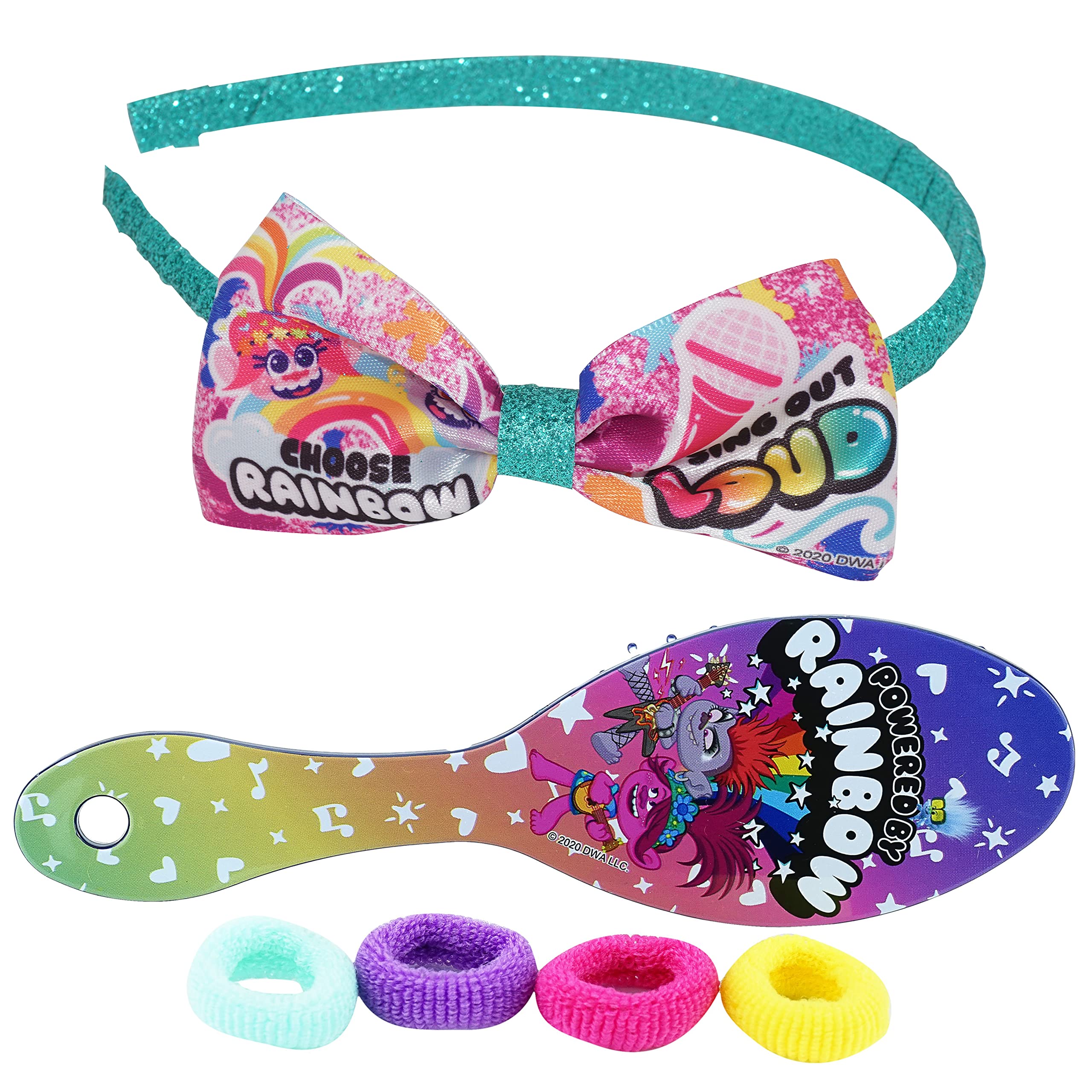 Accessoires à cheveux Trolls pour enfants, brosse à cheveux pour filles, pompons, nœud à cheveux et pince à cheveux pour enfants, pinces à cheveux multicolores pailletées avec de belles breloques