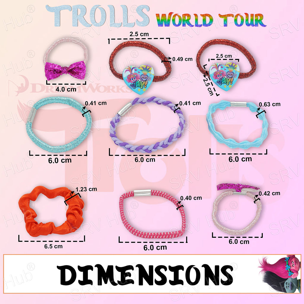 Accessoires à cheveux Trolls pour enfants, brosse à cheveux pour filles, pompons, nœud à cheveux et pince à cheveux pour enfants, pinces à cheveux multicolores pailletées avec de belles breloques