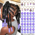 50 pièces de perles violettes pour tresses et dreadlocks – Ensemble d'accessoires de cheveux avec clips fleurs, cœur et couronne – Perles colorées pour filles et femmes – Accessoires de